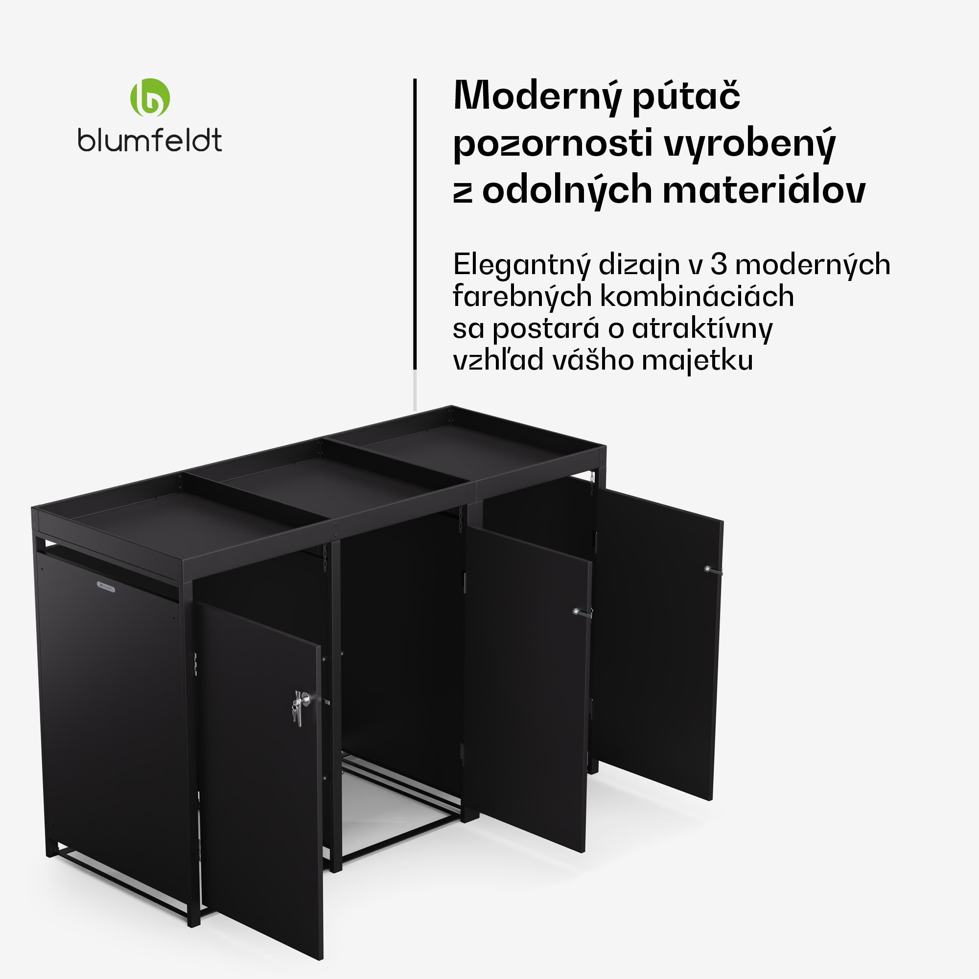 Blumfeldt BinSafe, box na odpadky, 3 odpadkové koše, 240 l, uzamykateľný, pozinkovaná oceľ odolná voči poveternostným vplyvom, výsadbová strecha – Obrázok 4