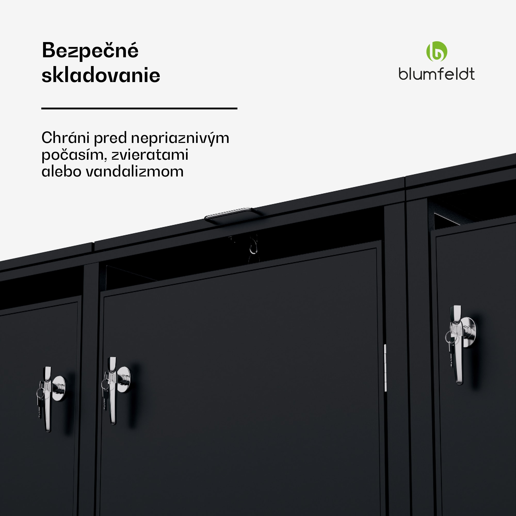 Blumfeldt BinSafe, box na odpadky, 3 odpadkové koše, 240 l, uzamykateľný, pozinkovaná oceľ odolná voči poveternostným vplyvom – Obrázok 3
