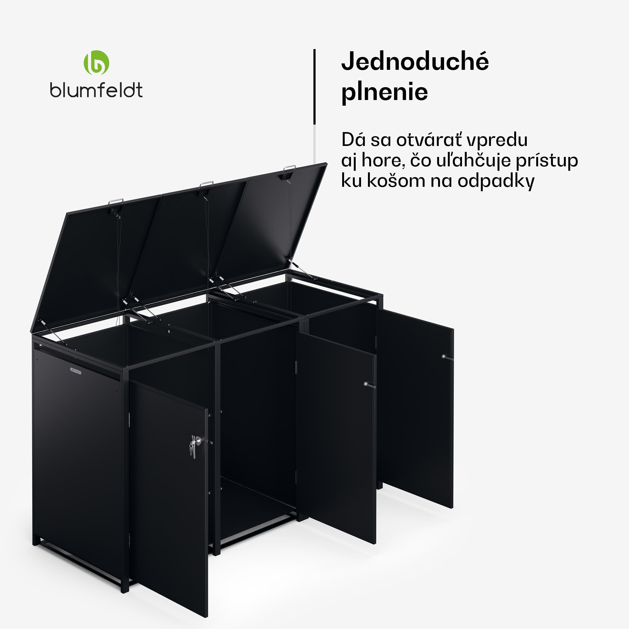 Blumfeldt BinSafe, box na odpadky, 3 odpadkové koše, 240 l, uzamykateľný, pozinkovaná oceľ odolná voči poveternostným vplyvom – Obrázok 4
