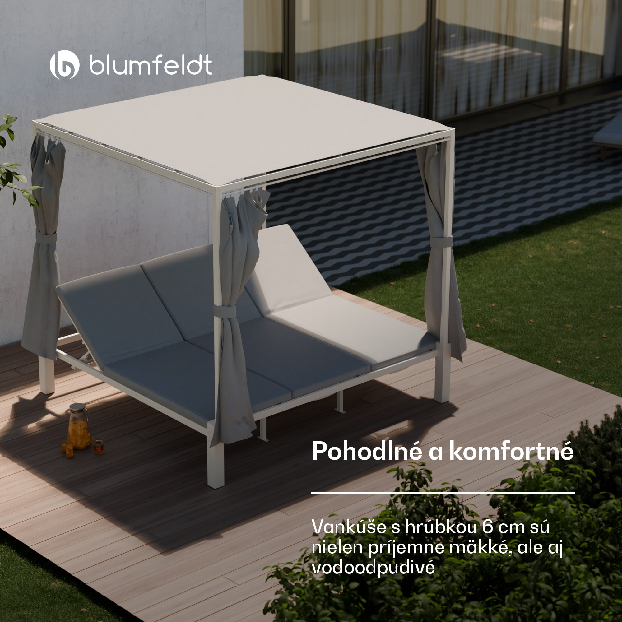 Blumfeldt Eremitage Triple trojité ležadlo, ochrana pred slnkom, až pre 3 osoby, hliníkový rám, odolné voči poveternostným vplyvom – Obrázok 2