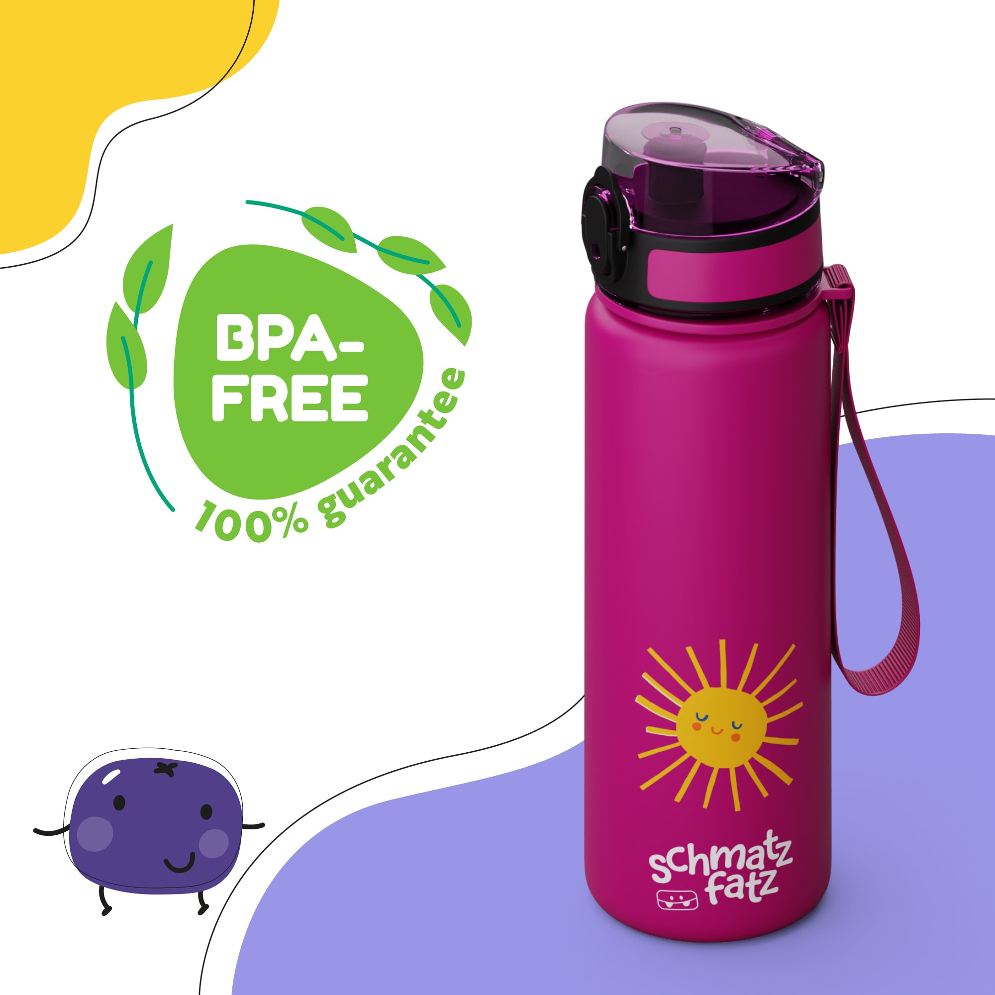 Klarstein schmatzfatz detská športová fľaša na vodu 500 ml | Tritan | Plastové hrdlo | Popruh na prenášanie | Bez BPA | Darčekové balenie