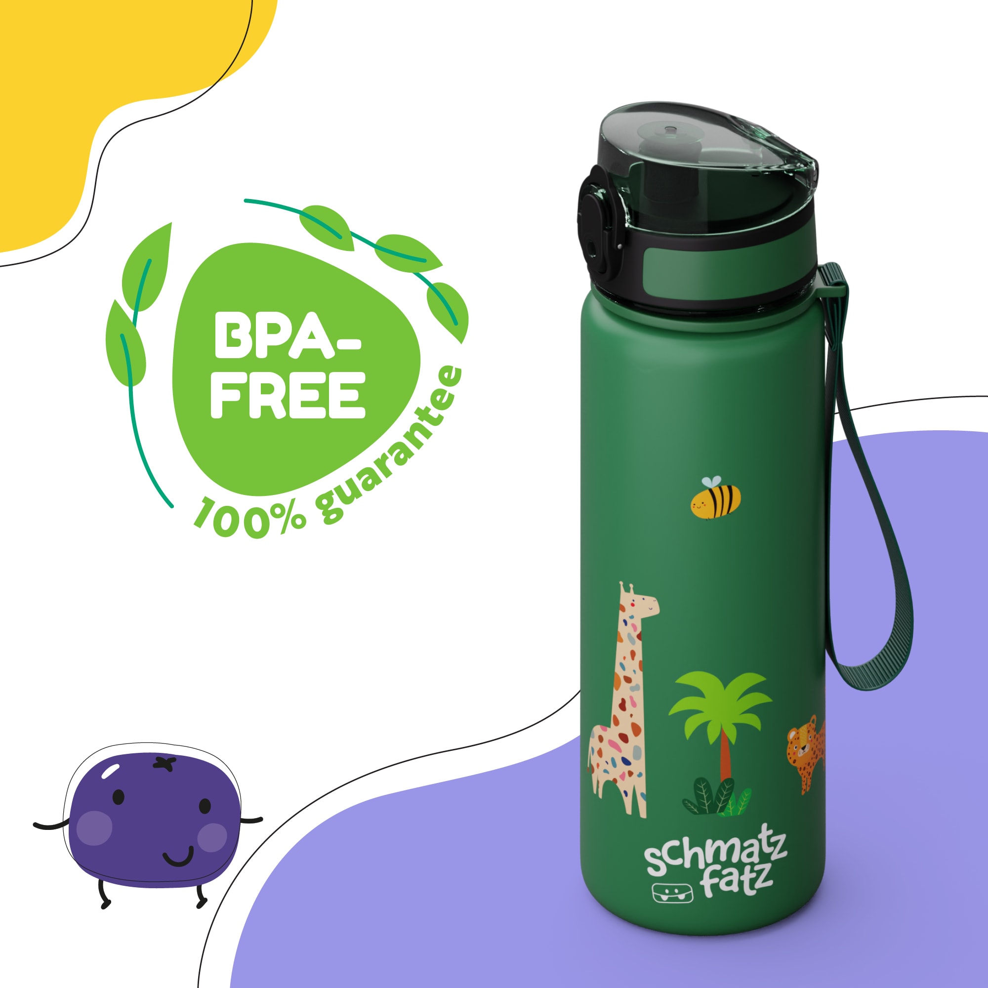 Klarstein schmatzfatz detská športová fľaša na vodu 500 ml | Tritan | Plastové hrdlo | Popruh na prenášanie | Bez BPA | Darčekové balenie