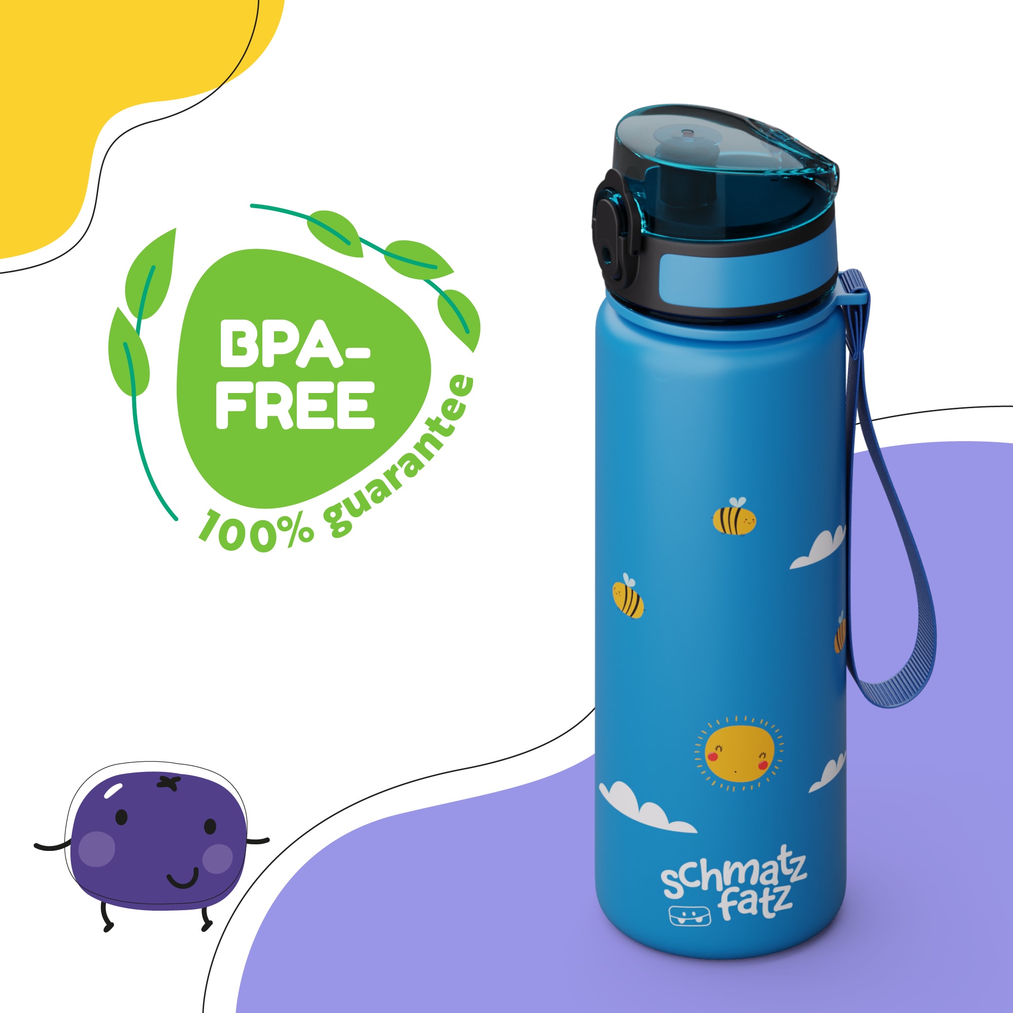 Klarstein schmatzfatz detská športová fľaša na vodu 500 ml | Tritan | Plastové hrdlo | Popruh na prenášanie | Bez BPA | Darčekové balenie