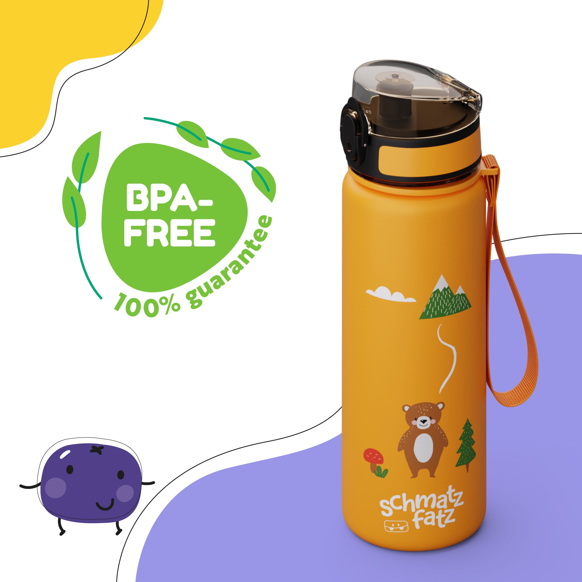 Klarstein schmatzfatz detská športová fľaša na vodu 500 ml | Tritan | Plastové hrdlo | Popruh na prenášanie | Bez BPA | Darčekové balenie