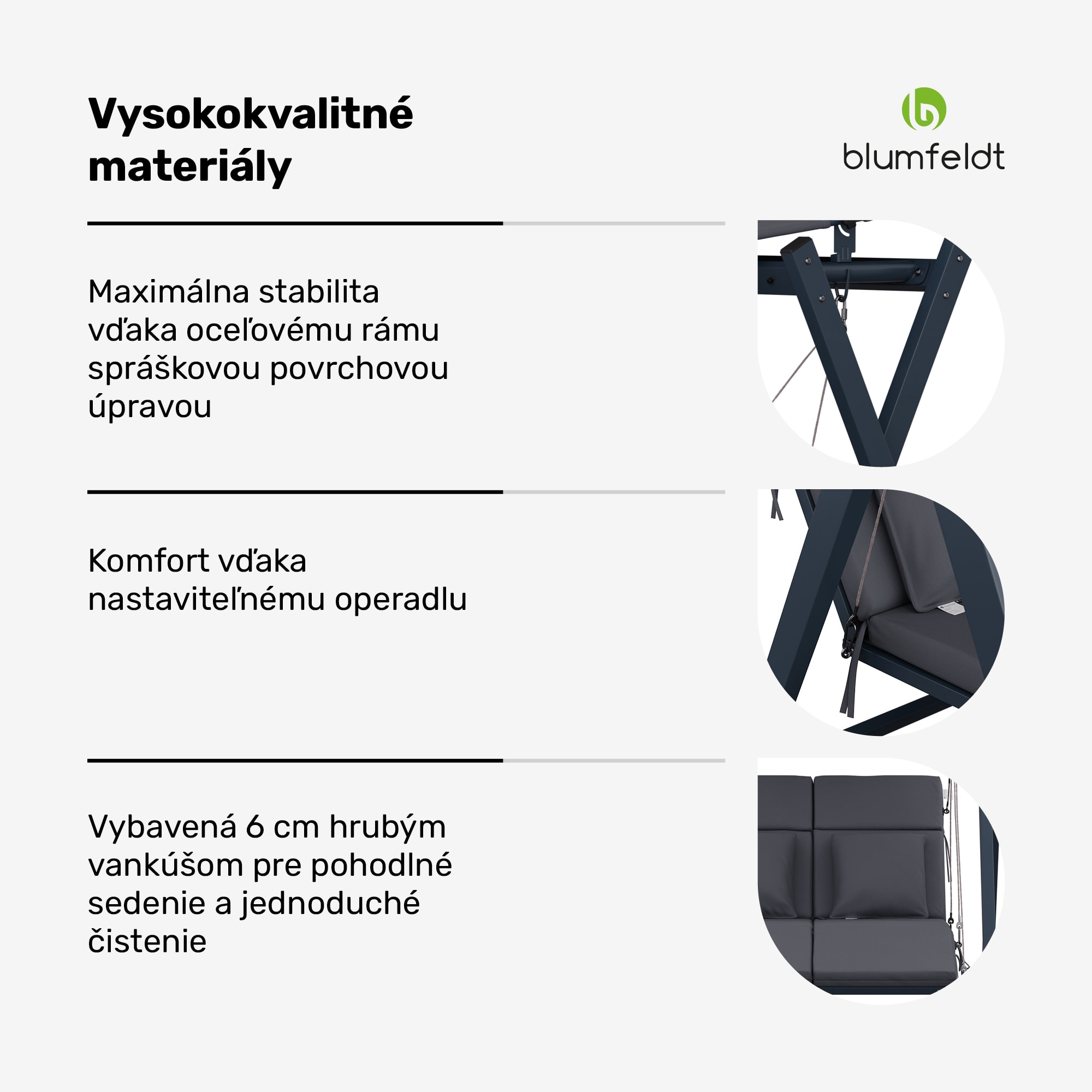 Blumfeldt FlexiSwing, hollywoodska hojdačka, 2-miestna, nastaviteľné operadlo, slnečná strieška, odolná voči poveternostným vplyvom – Obrázok 4