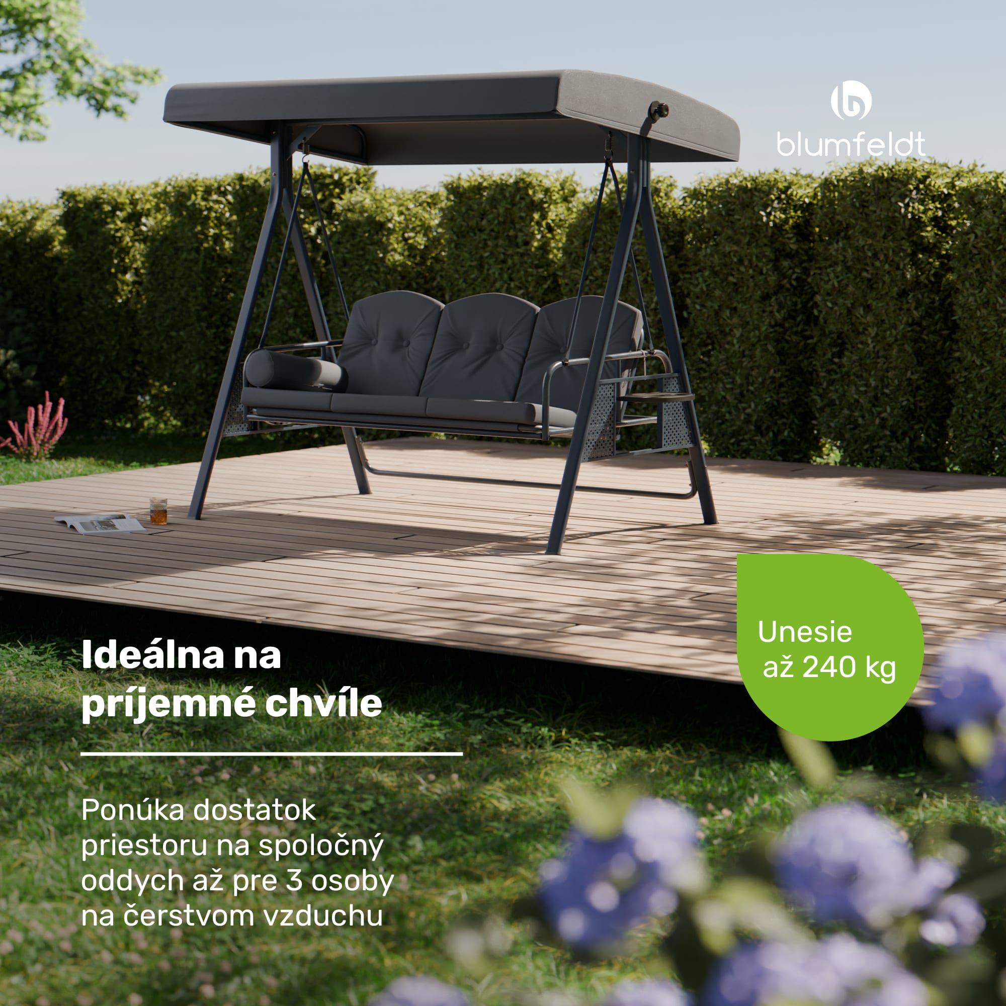 Blumfeldt GranSway, hollywoodska hojdačka, 3-miestna, individuálne nastaviteľná, oceľ s práškovou povrchovou úpravou, odolná voči poveternostným vplyvom – Obrázok 2