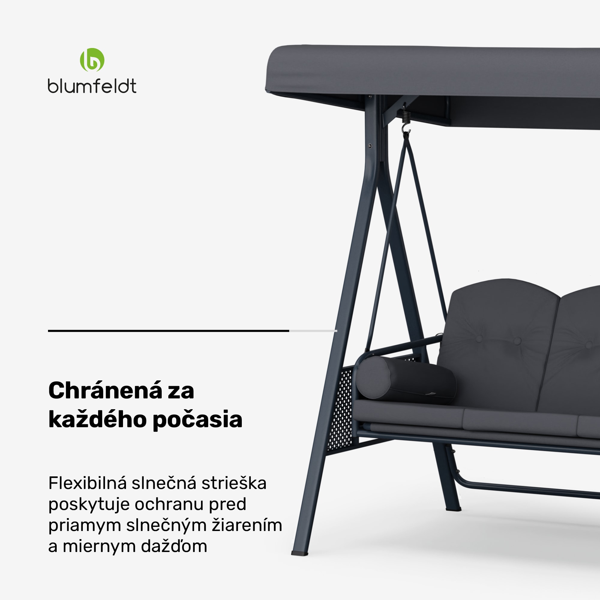 Blumfeldt GranSway, hollywoodska hojdačka, 3-miestna, individuálne nastaviteľná, oceľ s práškovou povrchovou úpravou, odolná voči poveternostným vplyvom – Obrázok 3