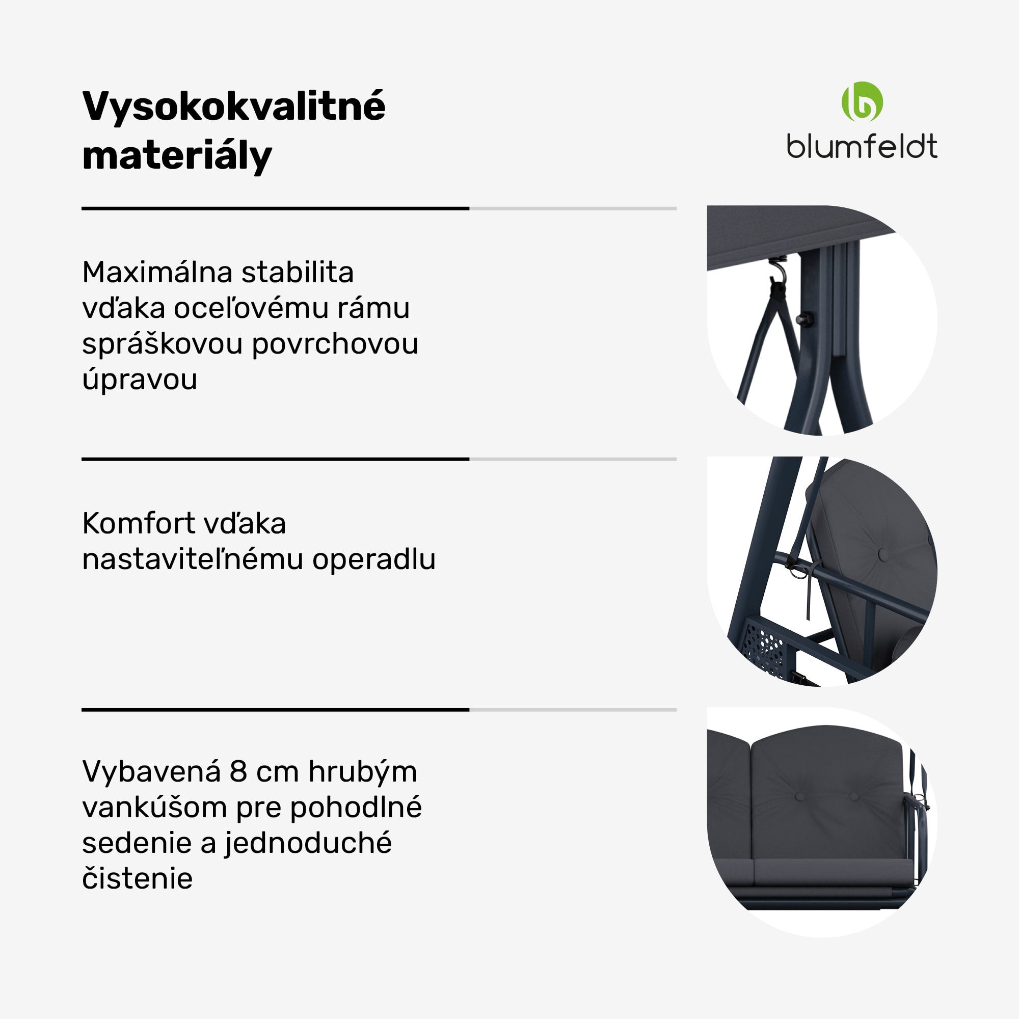 Blumfeldt GranSway, hollywoodska hojdačka, 3-miestna, individuálne nastaviteľná, oceľ s práškovou povrchovou úpravou, odolná voči poveternostným vplyvom – Obrázok 4