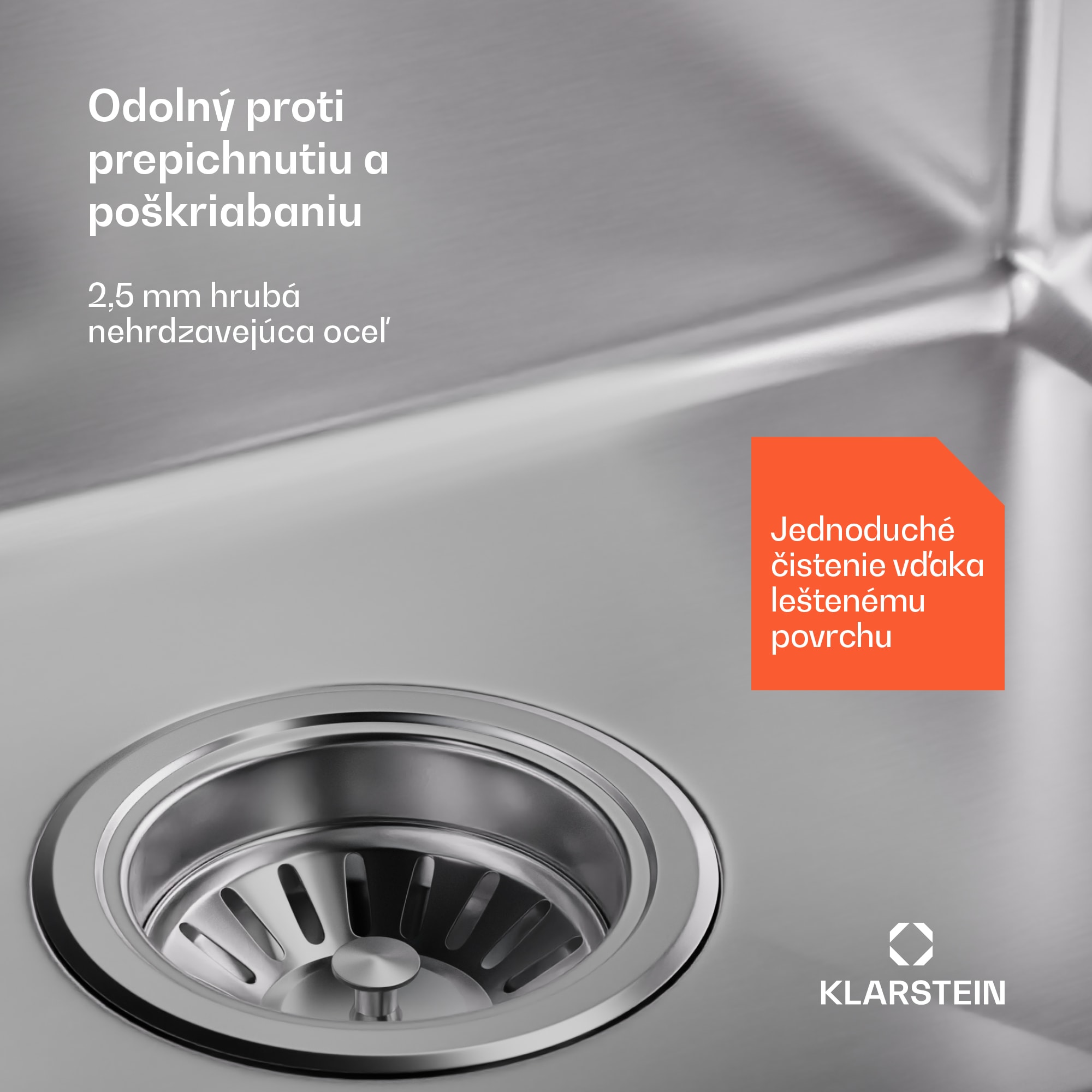 Klarstein TitanSteel Kuchynský drez 45 x 45 cm (DxŠ) s povrchom odolný voči hrdzi, poškriabaniu a teplu – Obrázok 3