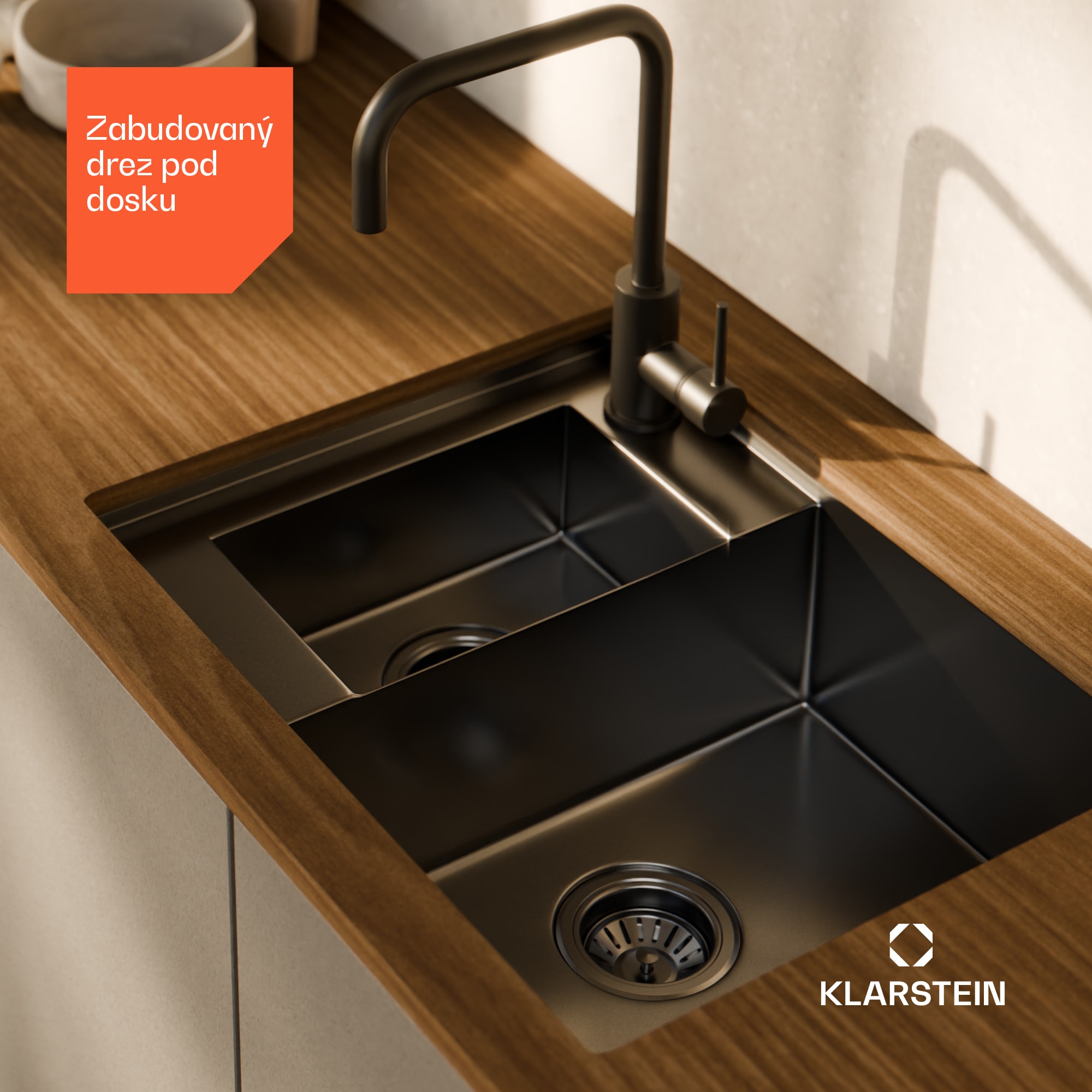 Klarstein TitanSteel kuchynský drez, 61 x 50 cm, 2 umývadlá, nehrdzavejúca oceľ, žiaruvzdorný – Obrázok 2