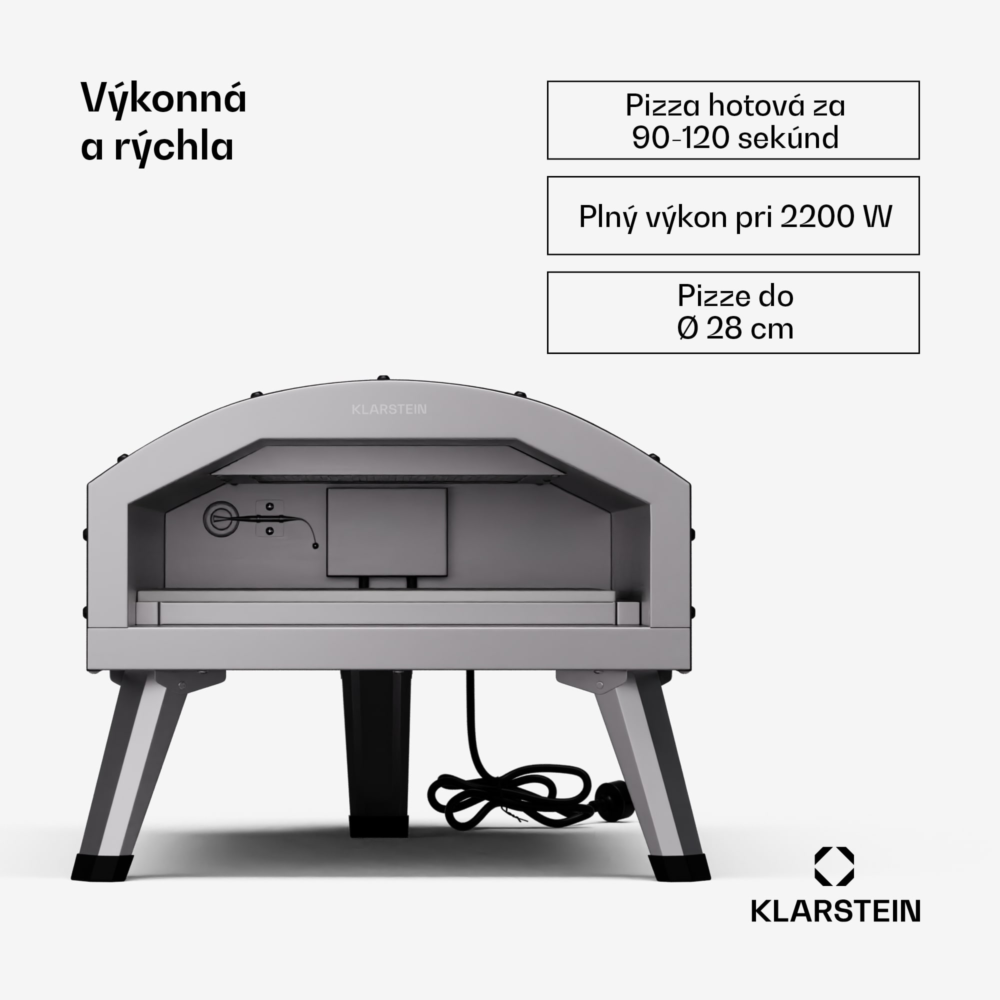 Klarstein LaFiamma Pec na pizzu určená na vonkajšie použitie, Dvojité ohrevné telesá, 2000 W až do 450 °C