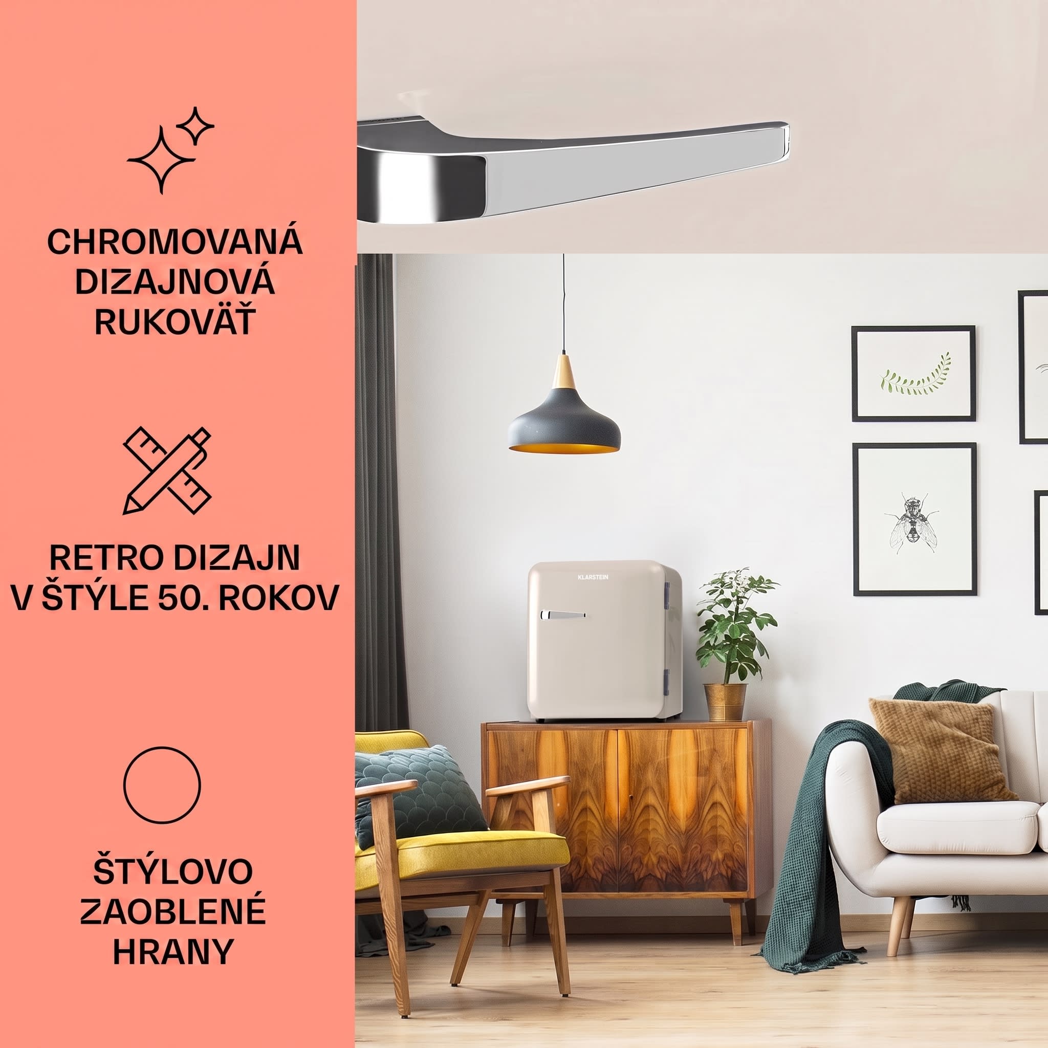 Klarstein Audrey Mini, retro chladnička, 48 l, 2 úrovne, energet. trieda F – Obrázok 2