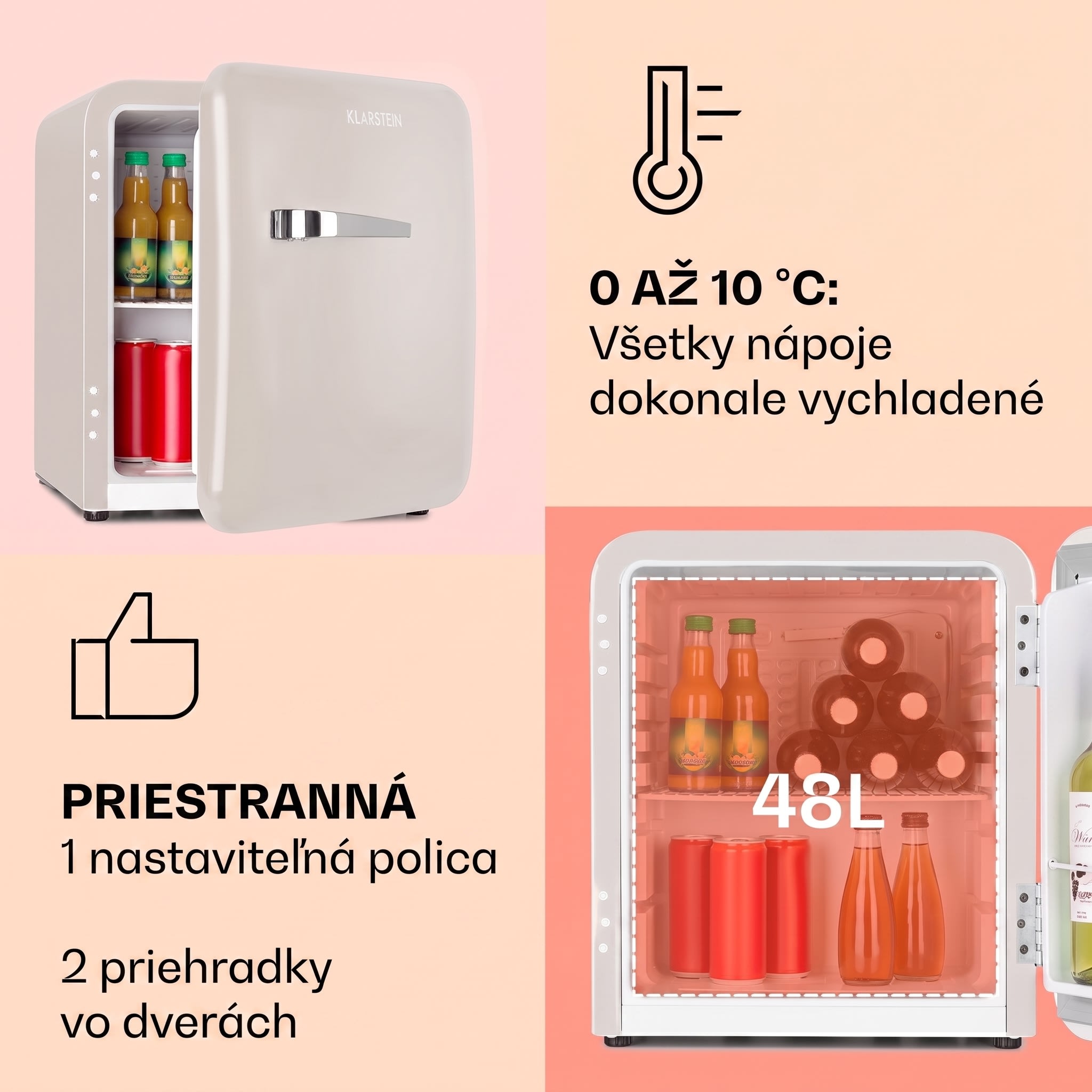 Klarstein Audrey Mini, retro chladnička, 48 l, 2 úrovne, energet. trieda F – Obrázok 3