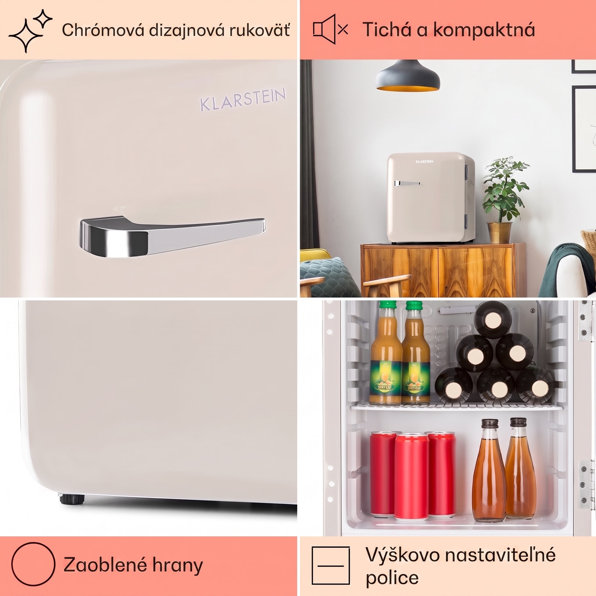 Klarstein Audrey Mini, retro chladnička, 48 l, 2 úrovne, energet. trieda F – Obrázok 4