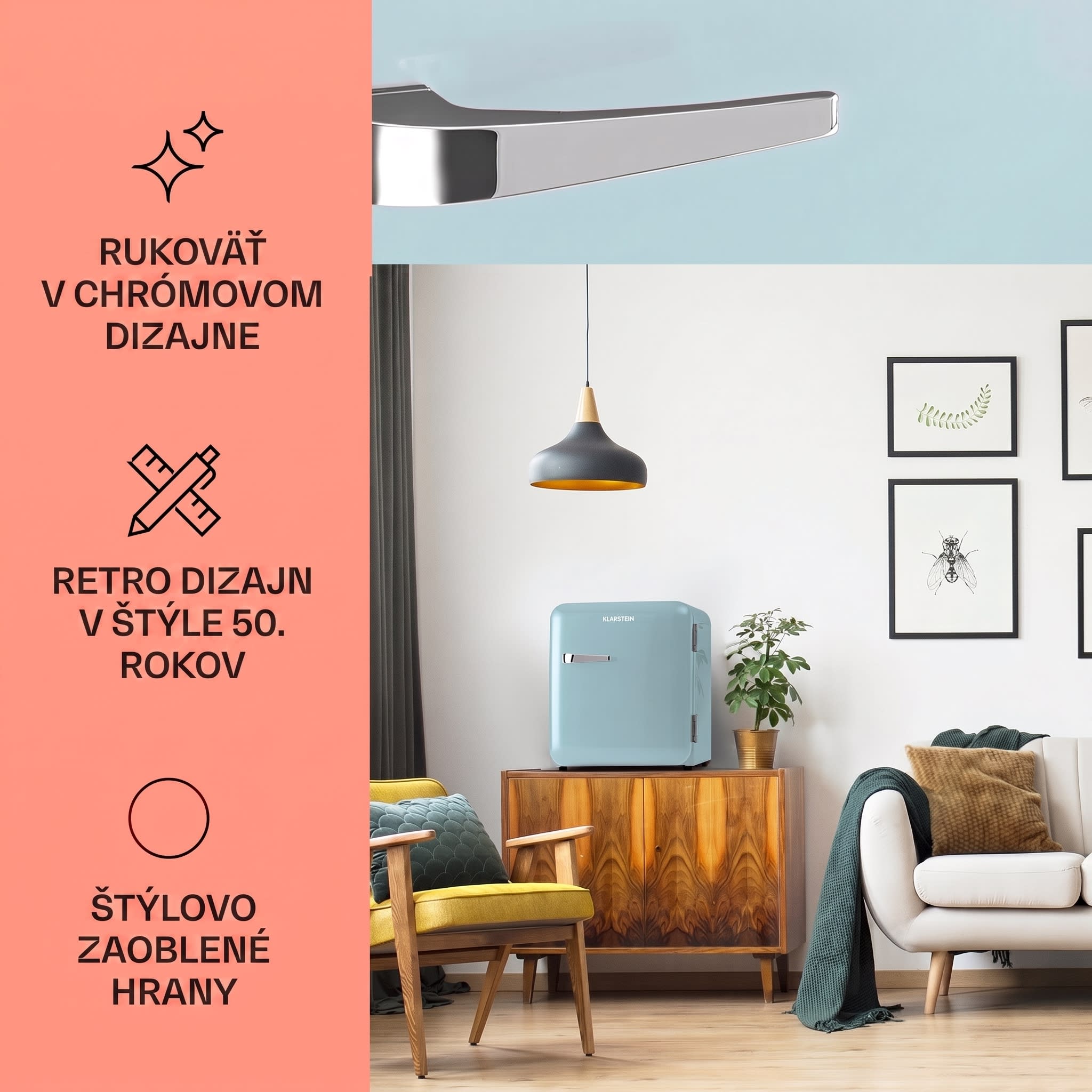 Klarstein Audrey Mini, retro chladnička, 48 l, 2 úrovne, energet. trieda F – Obrázok 2