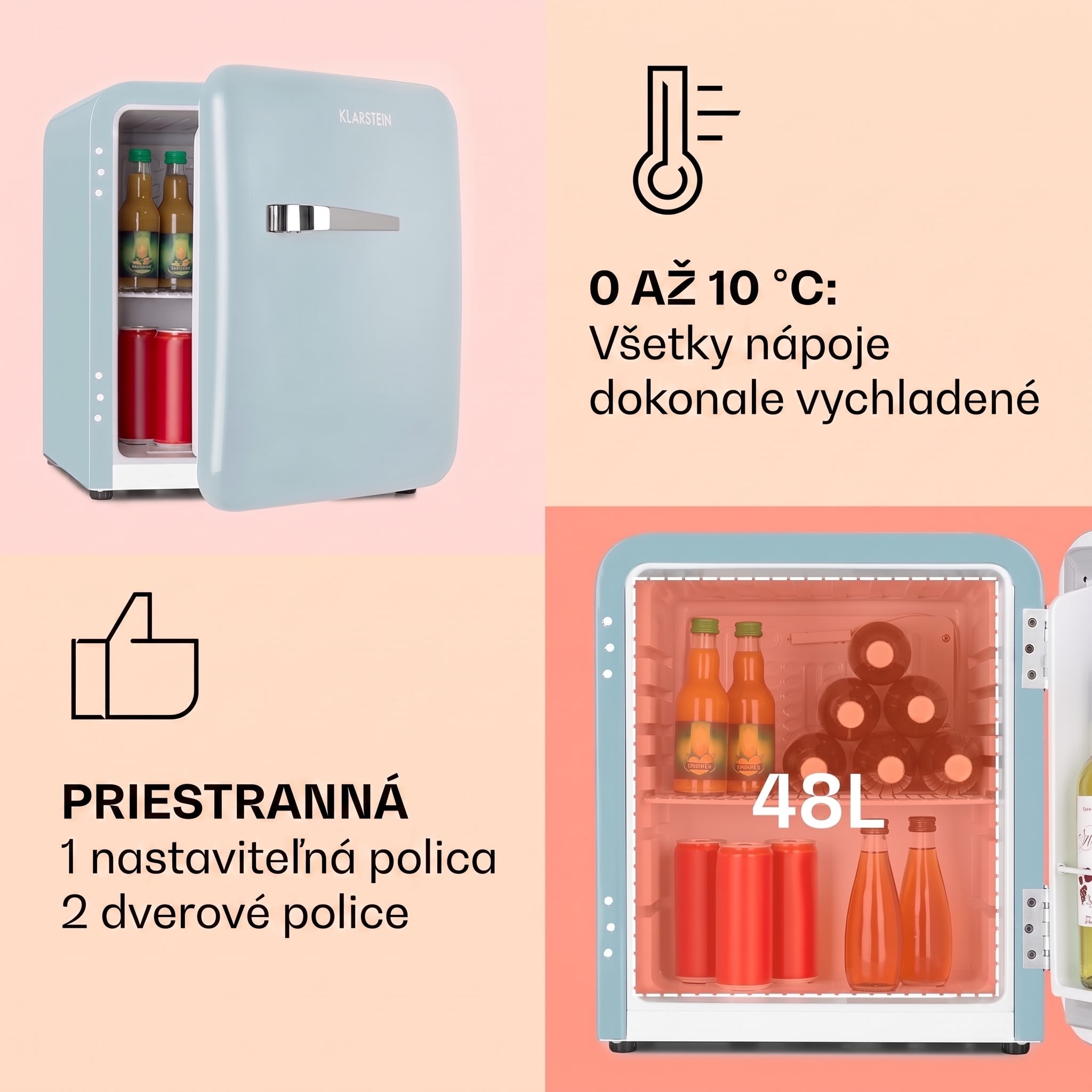 Klarstein Audrey Mini, retro chladnička, 48 l, 2 úrovne, energet. trieda F – Obrázok 3