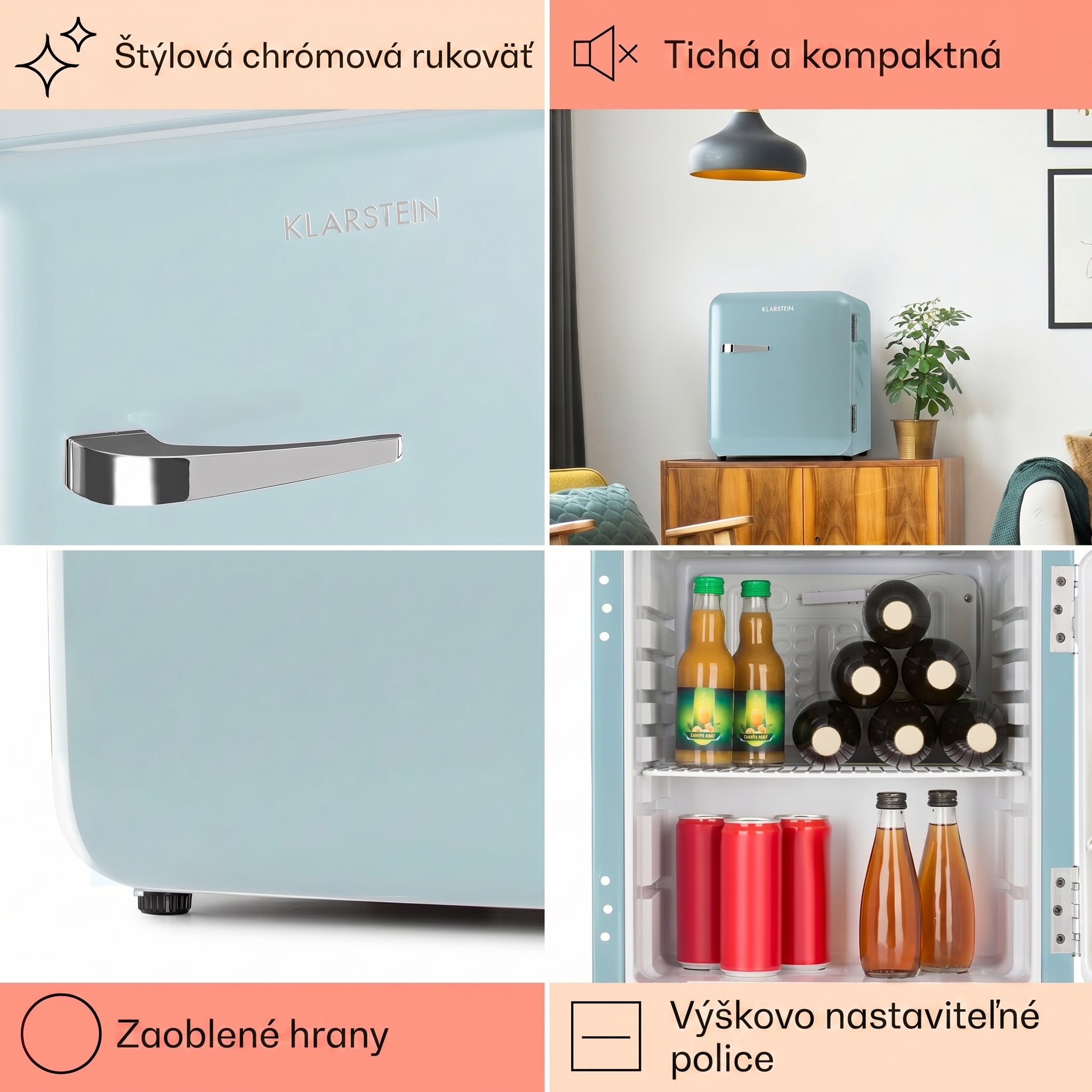 Klarstein Audrey Mini, retro chladnička, 48 l, 2 úrovne, energet. trieda F – Obrázok 4