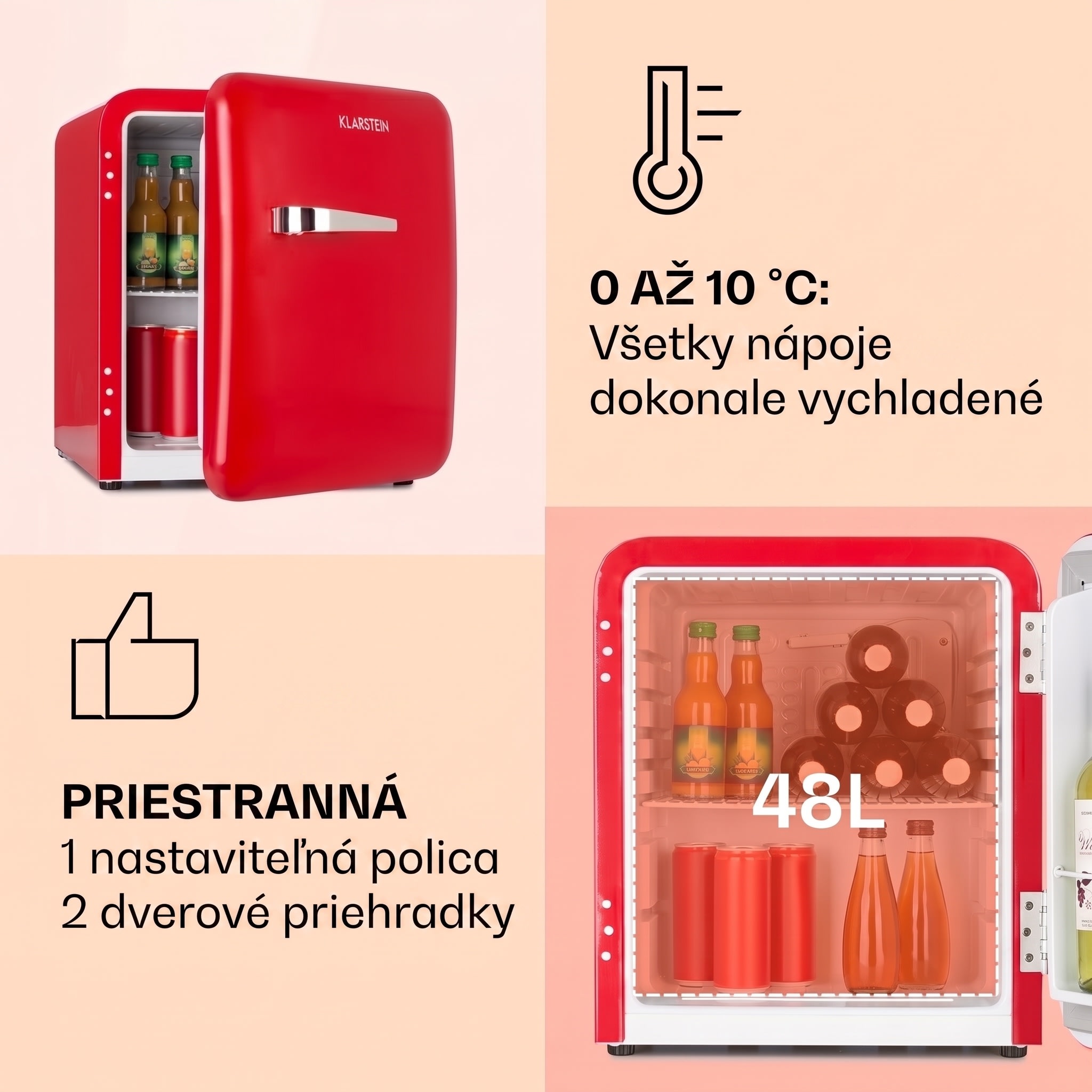 Klarstein Audrey Mini, retro chladnička, 48 l, 2 úrovne, energet. trieda F – Obrázok 3