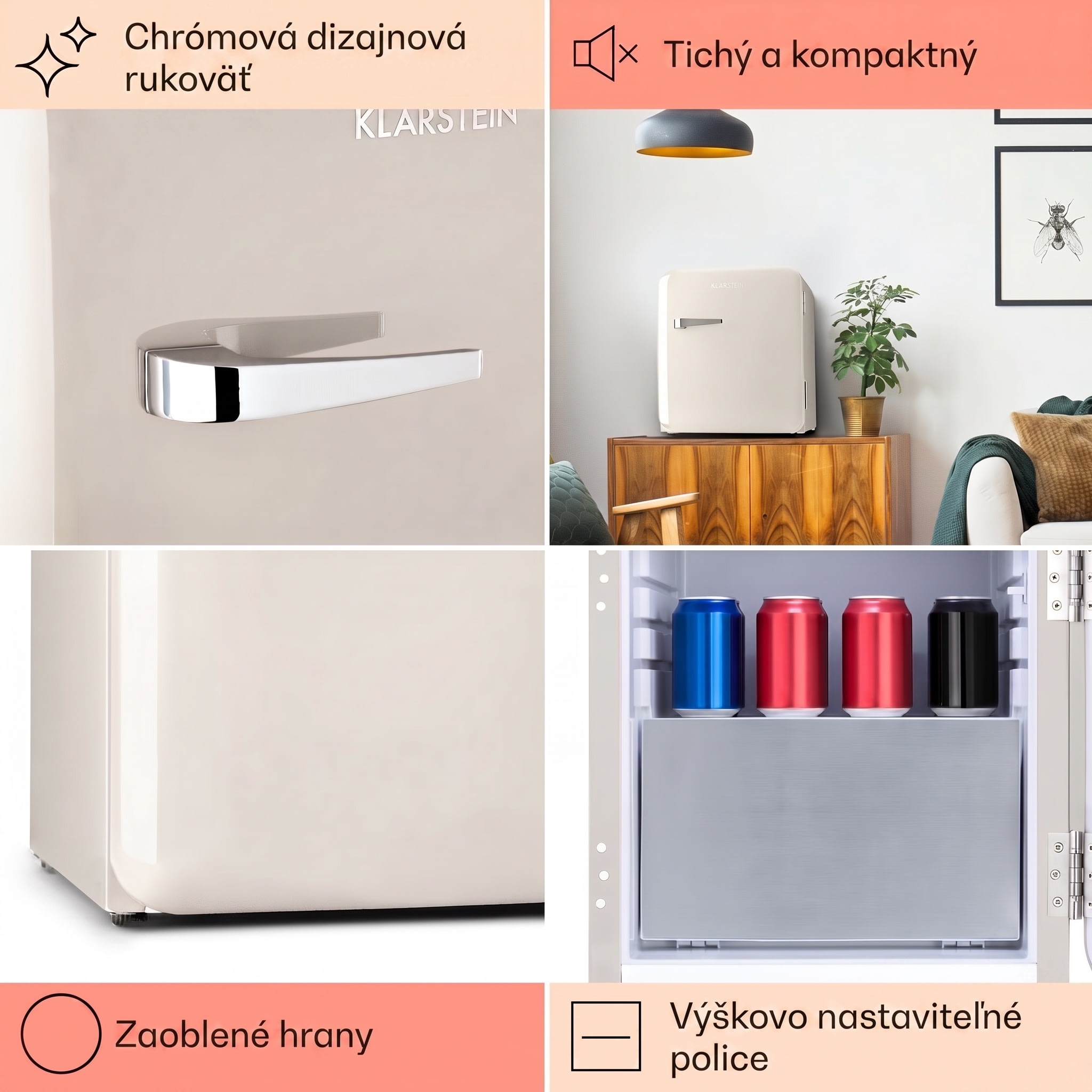 Klarstein Audrey Mini, retro chladnička, energet. trieda E, mraziaci priečinok, LED – Obrázok 4