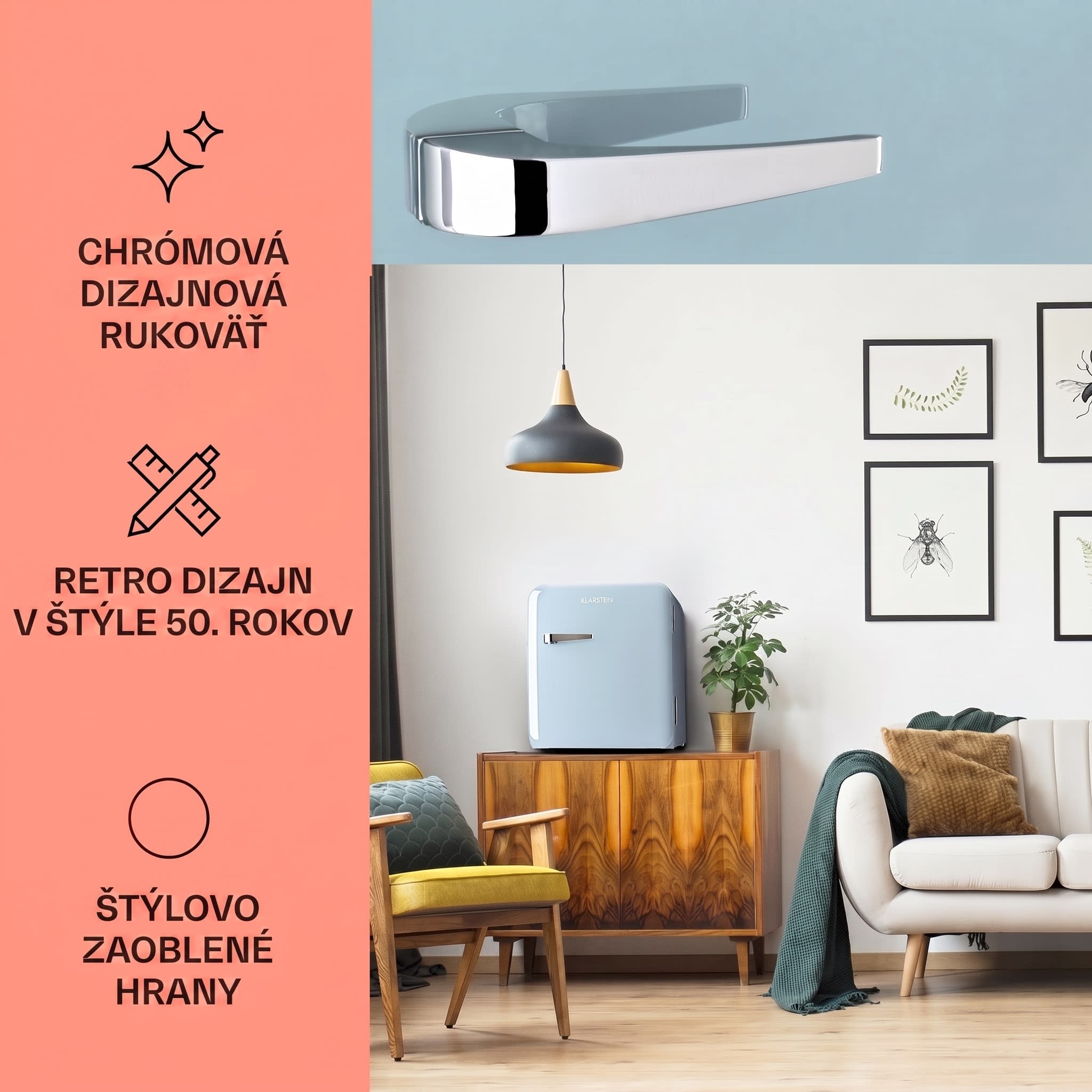 Klarstein Audrey, mini chladnička, energet. trieda E, mraziaci priečinok, LED – Obrázok 2