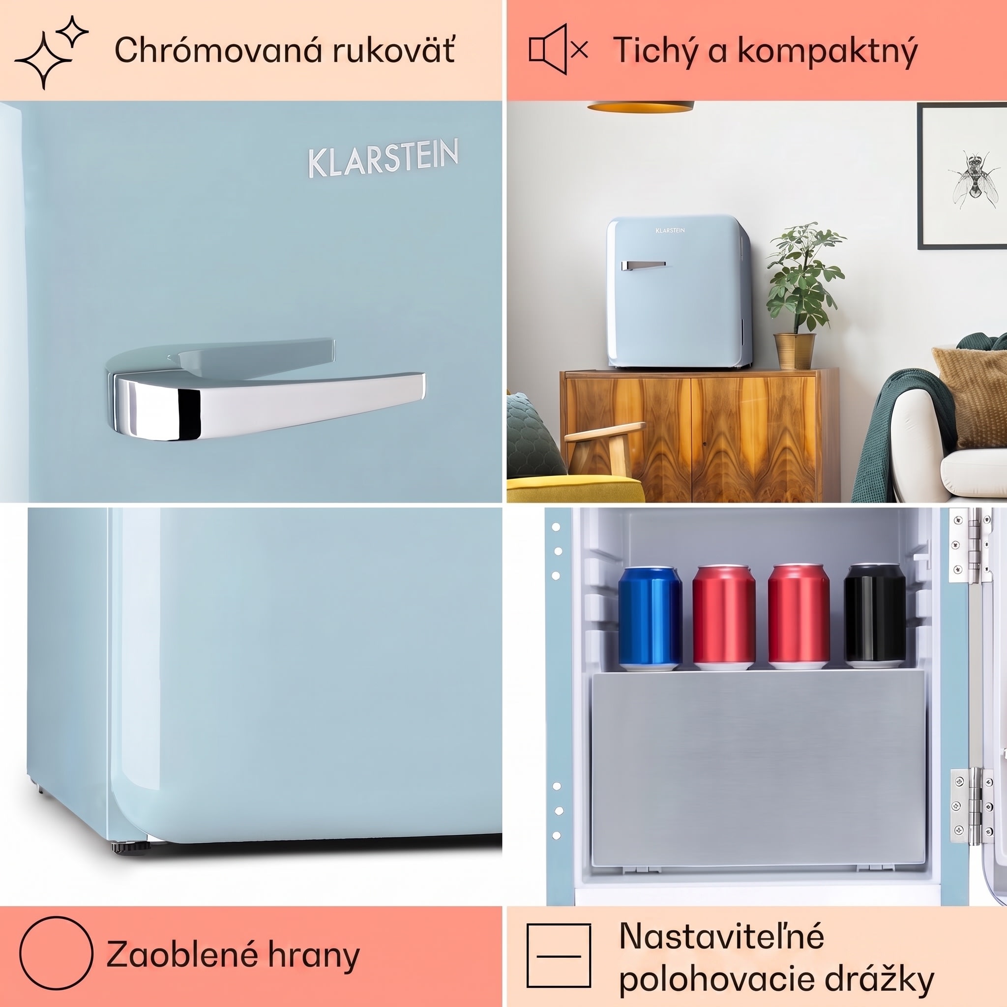 Klarstein Audrey, mini chladnička, energet. trieda E, mraziaci priečinok, LED – Obrázok 4
