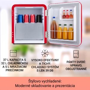 Klarstein Audrey, mini chladnička, energet. trieda E, mraziaci priečinok, LED