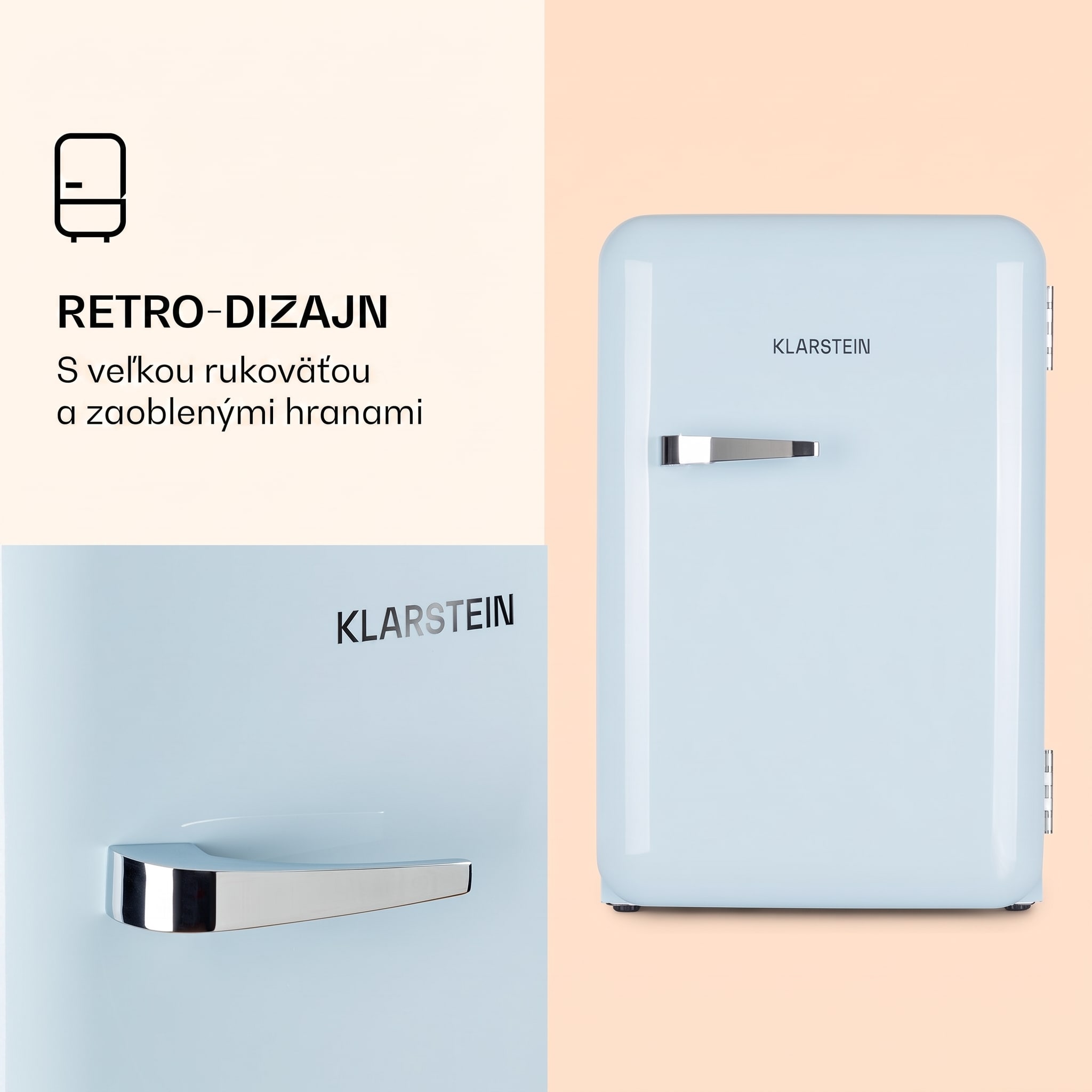 Klarstein Audrey, retro chladnička, 70 l, 3 police, 2 priehradky vo dverách, vnútorné osvetlenie – Obrázok 2