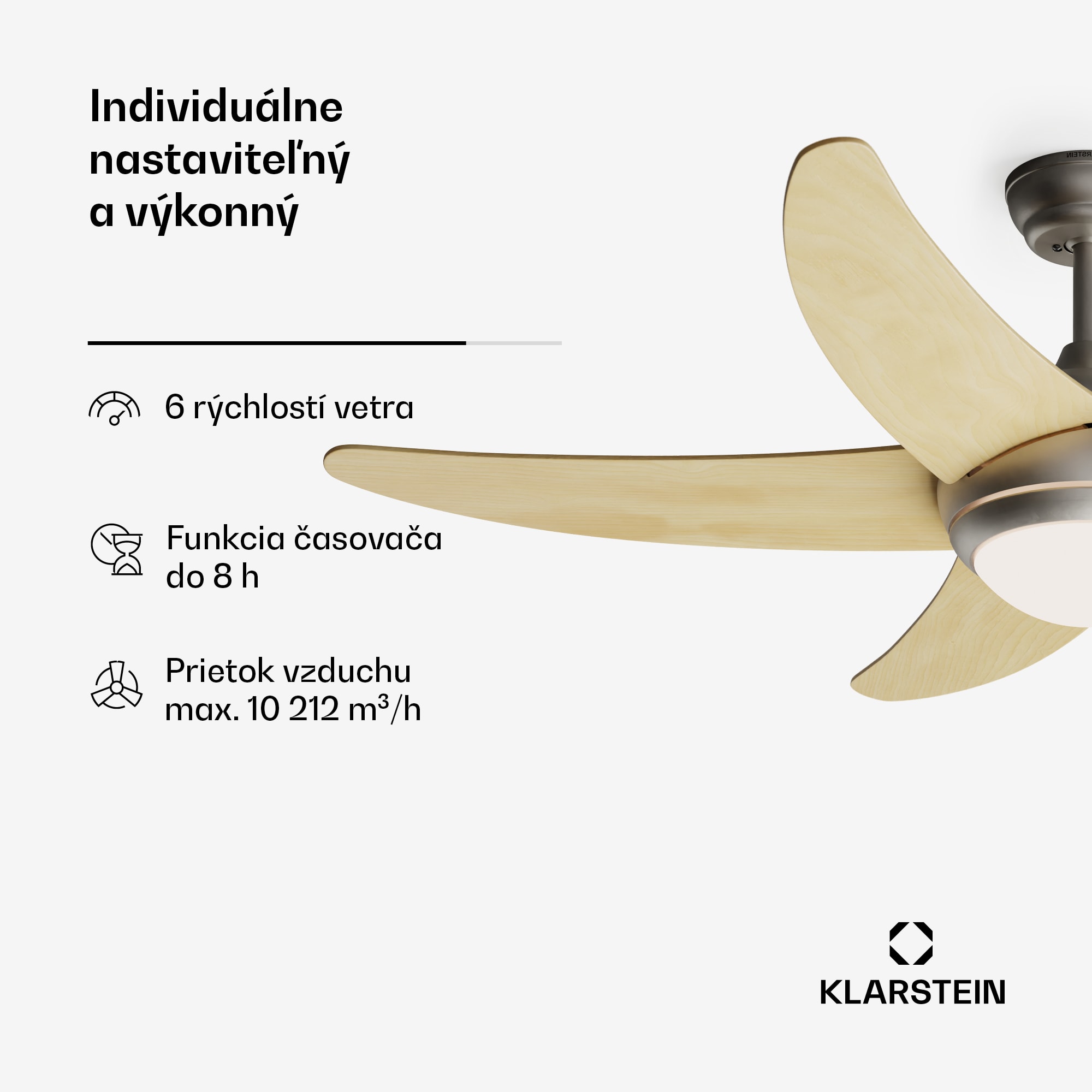 Klarstein Bolero 2 v 1 Smart, stropný ventilátor, Ø 132 cm, svetlo 55 W, diaľkové ovládanie, ovládanie cez aplikáciu, 2 smery chodu – Obrázok 4