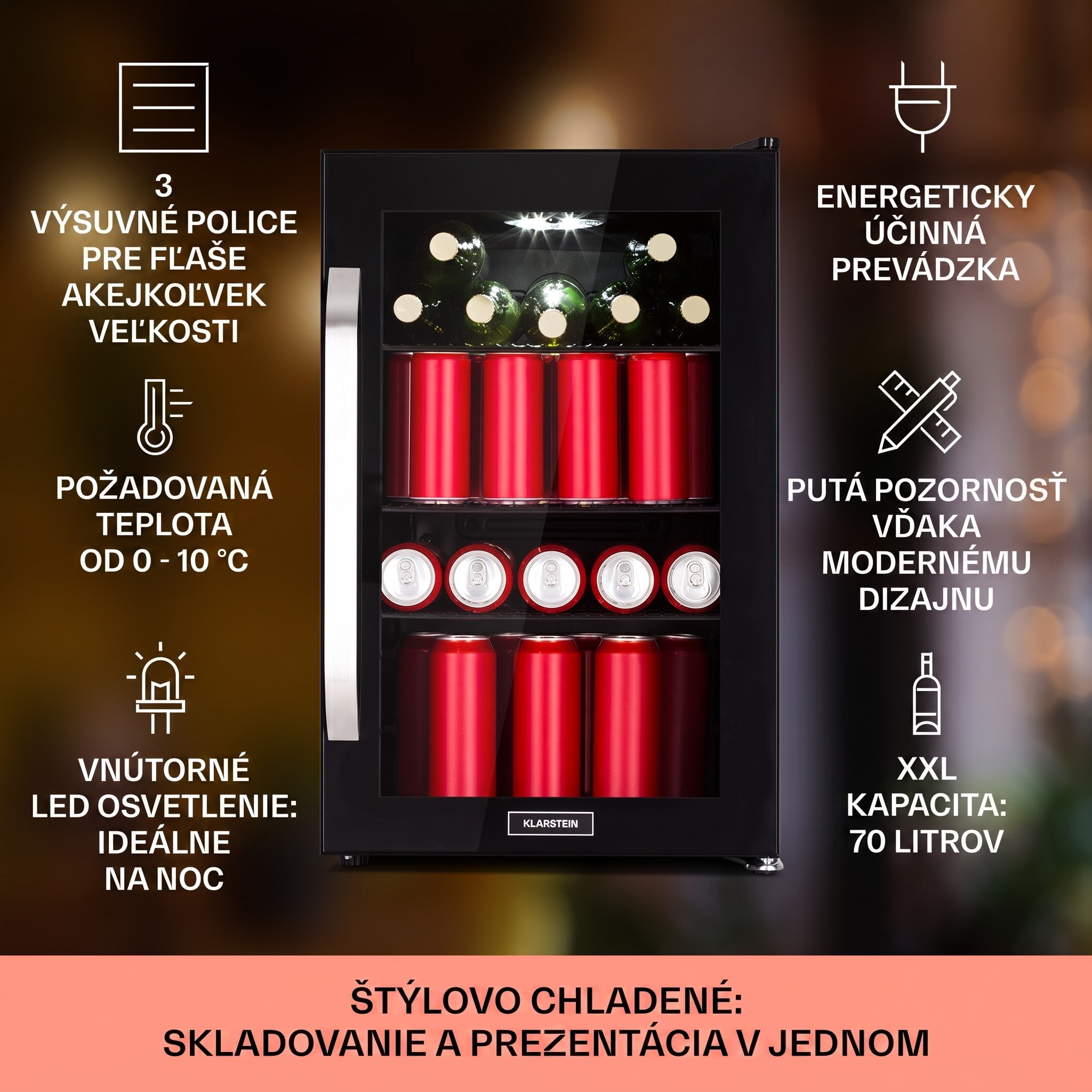 Klarstein Beersafe 70 Craft Beer Edition, chladnička, 70 litrov, sklenené dvere, nehrdzavejúca oceľ