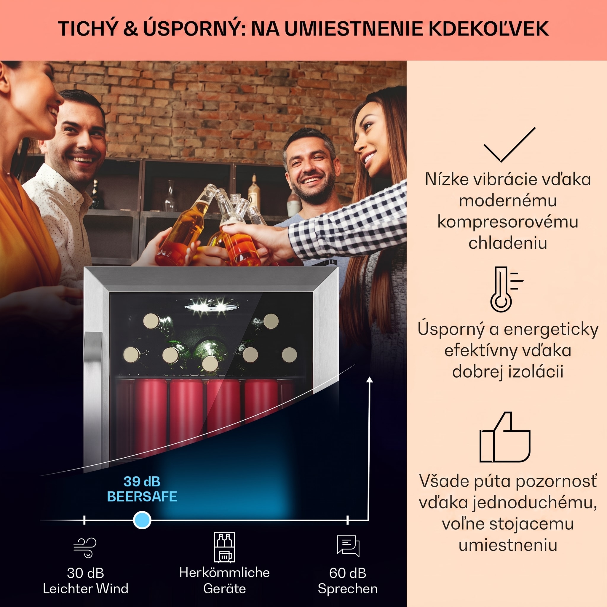 Klarstein Beersafe 70 Birra Edition, chladnička, 70 litrov, 3 police, sklenené dvere, nehrdzavejúca oceľ – Obrázok 2