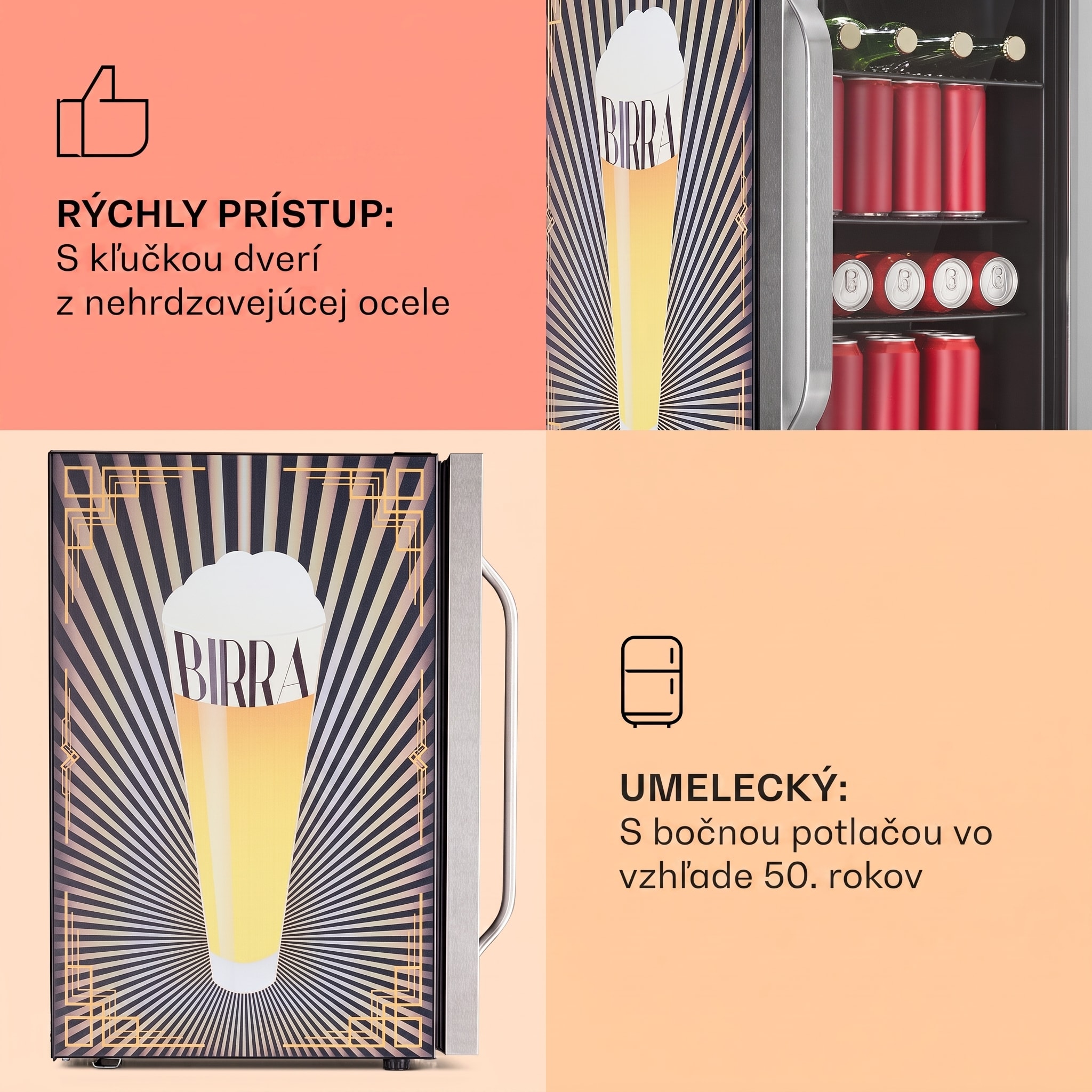 Klarstein Beersafe 70 Birra Edition, chladnička, 70 litrov, 3 police, sklenené dvere, nehrdzavejúca oceľ – Obrázok 3