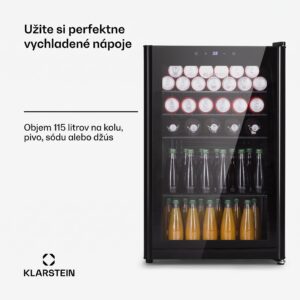 Klarstein Beercave 115, chladnička, 115 l, 4 police, trojito izolované sklenené dvere, dotyková