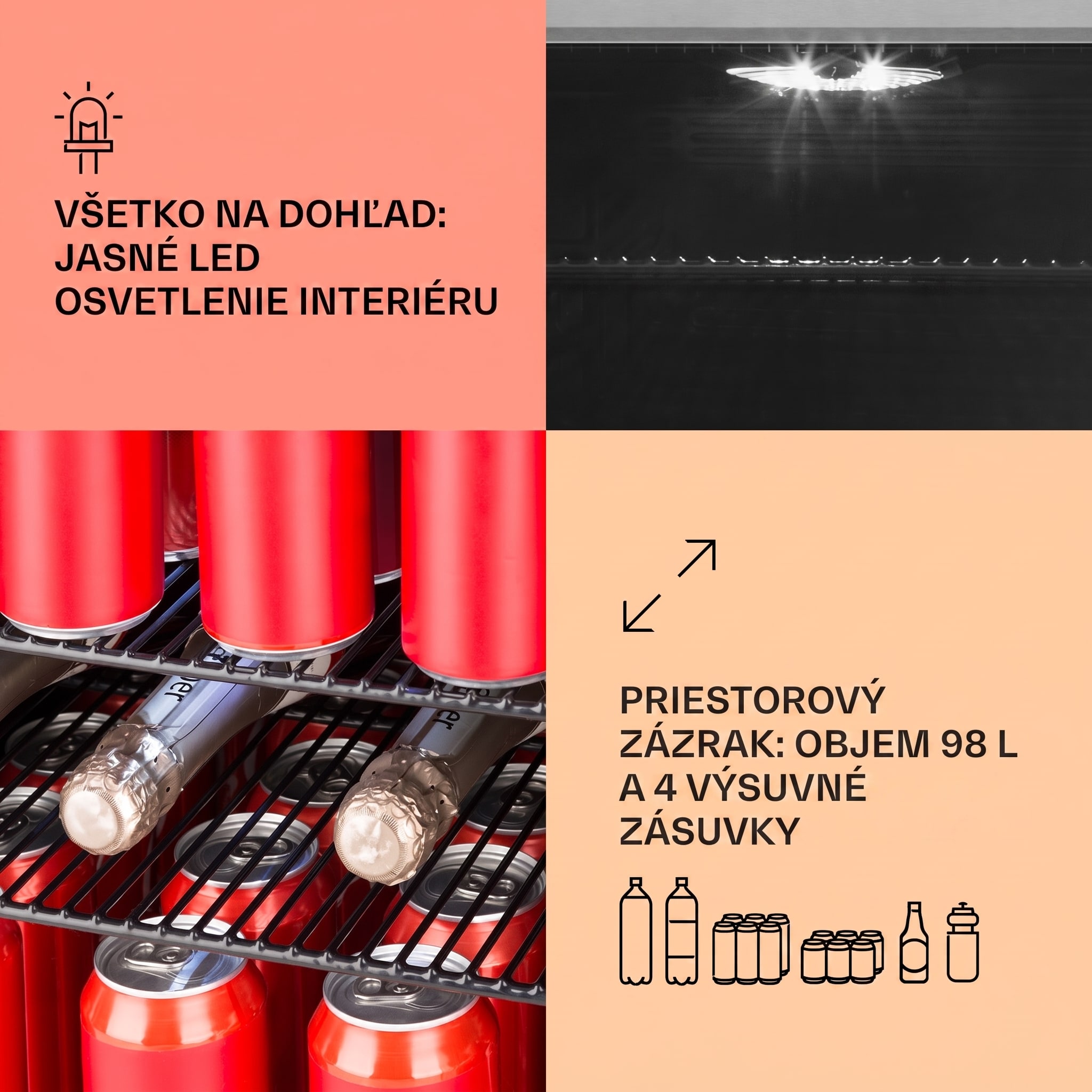 Klarstein Beersafe 3XL, chladnička, 98 l, 4 zásuvné police, 7 úrovní, čierna – Obrázok 3