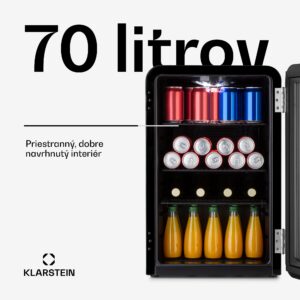 Klarstein PopLife, chladnička na nápoje, chladnička, 70 l, 0-10°C, retro dizajn, LED