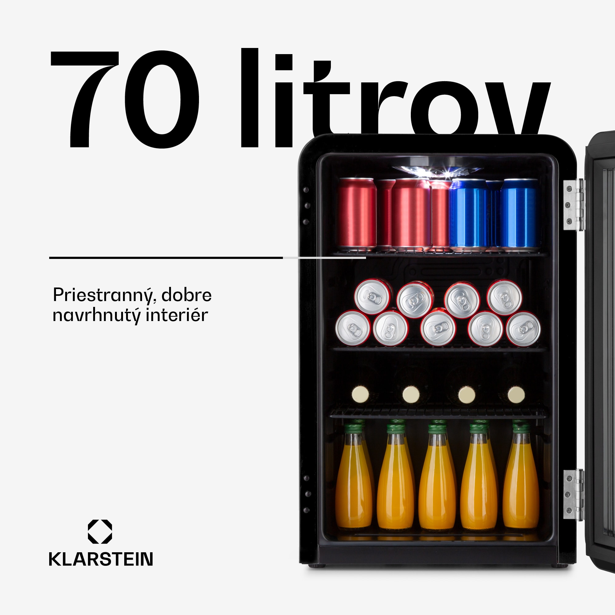 Klarstein PopLife, chladnička na nápoje, chladnička, 70 l, 0-10°C, retro dizajn, LED