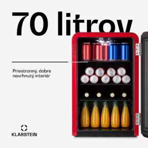 Klarstein PopLife, chladnička na nápoje, chladnička, 70 l, 0-10°C, retro dizajn, LED