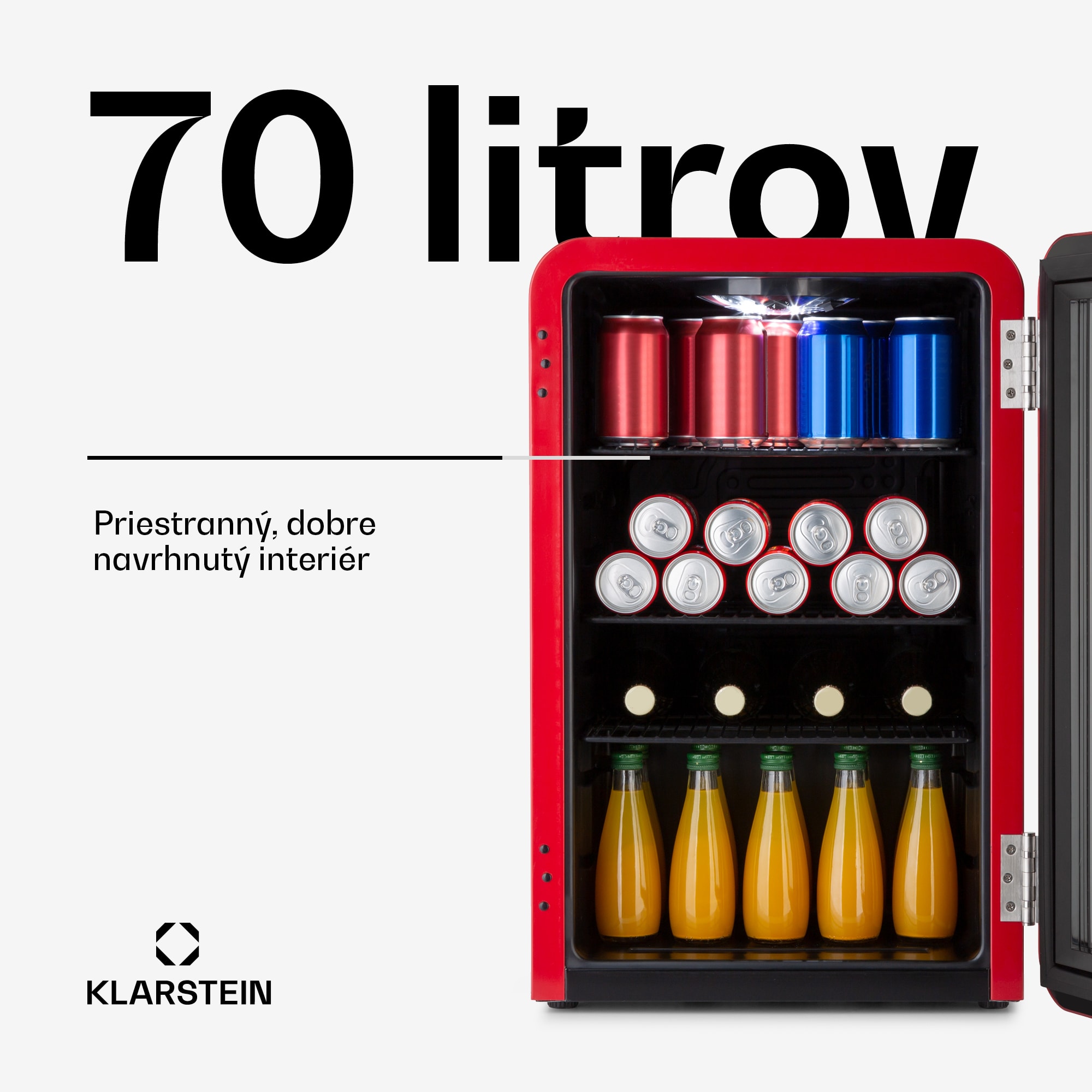 Klarstein PopLife, chladnička na nápoje, chladnička, 70 l, 0-10°C, retro dizajn, LED