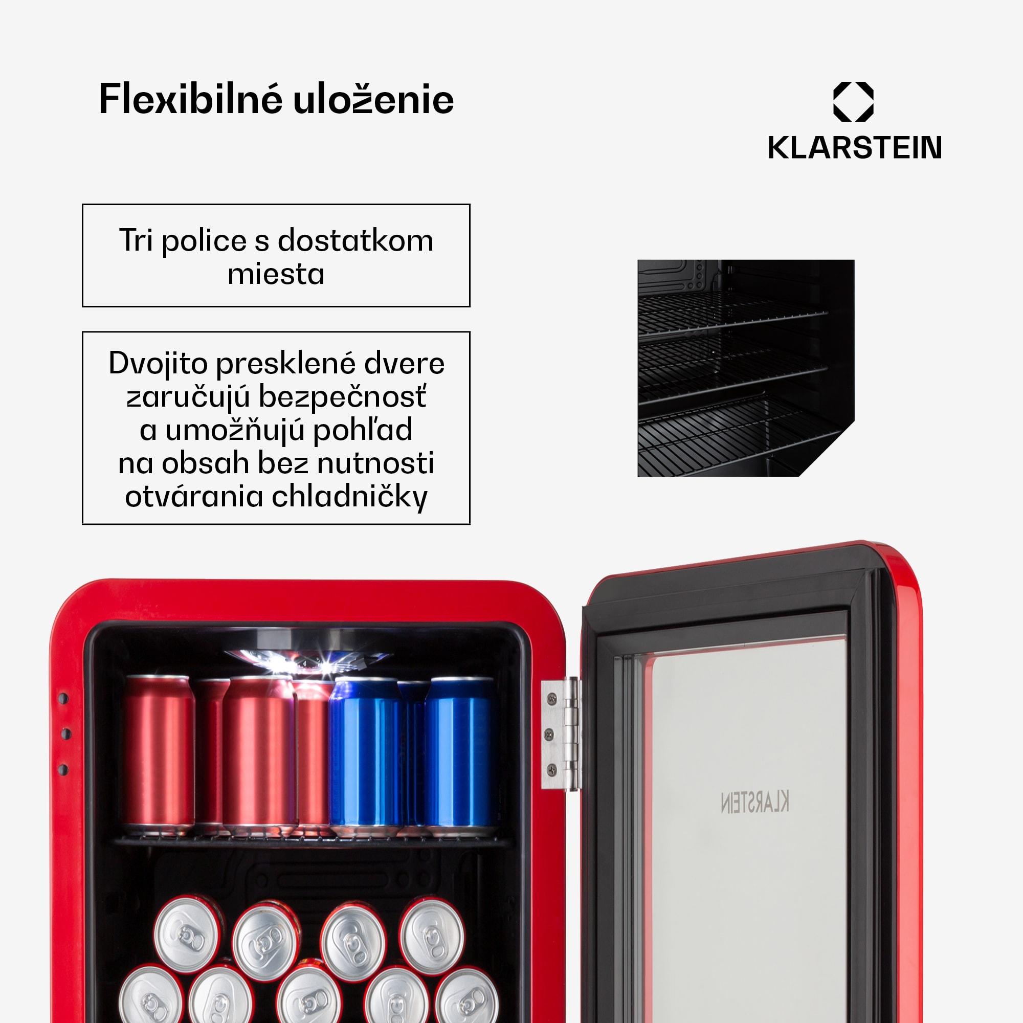 Klarstein PopLife, chladnička na nápoje, chladnička, 70 l, 0-10°C, retro dizajn, LED – Obrázok 4