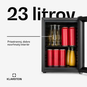 Klarstein Harlem, chladnička na nápoje, 23 l, 1 kovová polica, sklenené dvere