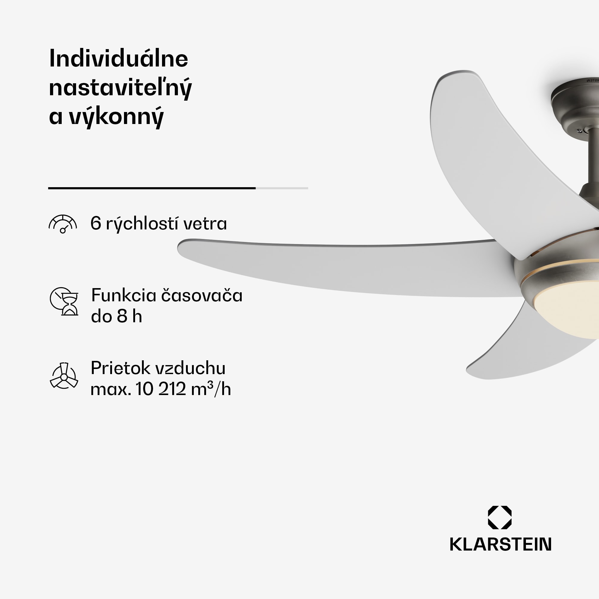 Klarstein Bolero 2 v 1 Smart, stropný ventilátor, Ø 132 cm, svetlo 55 W, diaľkové ovládanie, ovládanie cez aplikáciu, 2 smery chodu – Obrázok 4