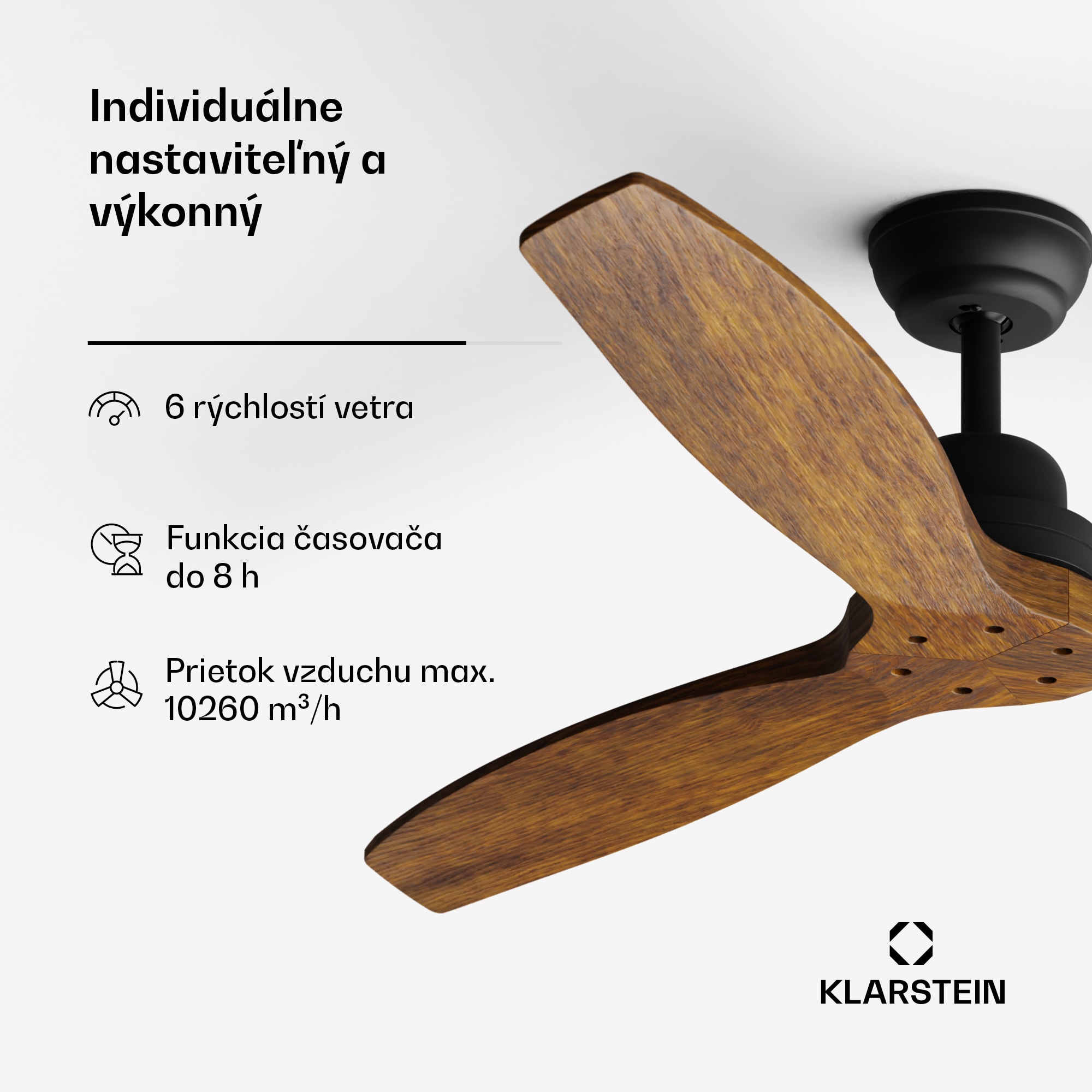 Klarstein Santa Elena 52", Ø 132 cm stropný ventilátor, 9 060 m³/h, lopatky z pravého dreva, 6 nastavení rýchlosti, diaľkové ovládanie – Obrázok 4