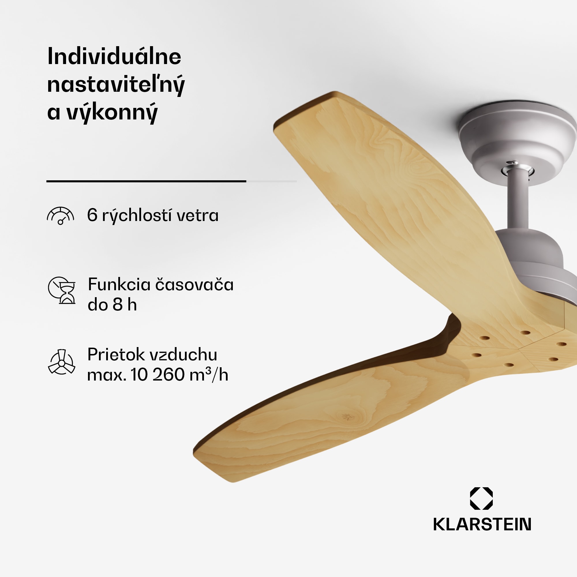 Klarstein Santa Elena Smart 52", Ø 132 cm stropný ventilátor, 10260 m³/h, lopatky z pravého dreva, 6 nastavení rýchlosti, diaľkové ovládanie – Obrázok 4