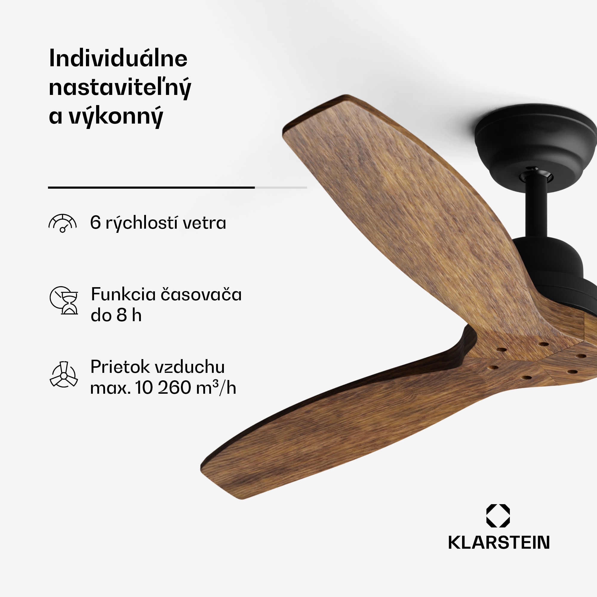 Klarstein Santa Elena Smart 52", Ø 132 cm stropný ventilátor, 10260 m³/h, lopatky z pravého dreva, 6 nastavení rýchlosti, diaľkové ovládanie – Obrázok 4