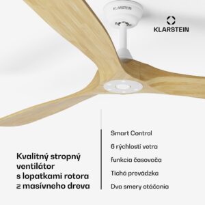 Klarstein Bahama Breeze Smart stropný ventilátor | Rotorové listy z masívneho dreva | Diaľkové ovládanie + ovládanie cez aplikáciu