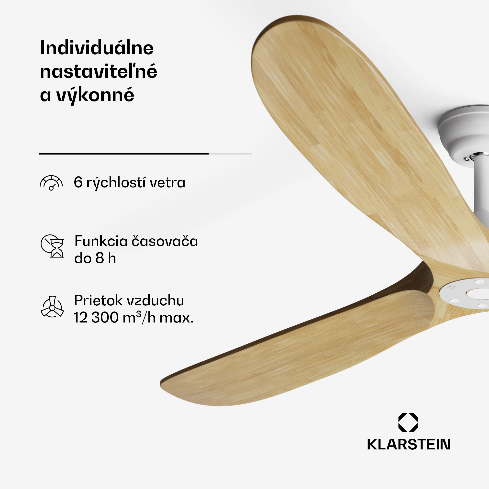 Klarstein Bahama Breeze Smart stropný ventilátor | Rotorové listy z masívneho dreva | Diaľkové ovládanie + ovládanie cez aplikáciu – Obrázok 4