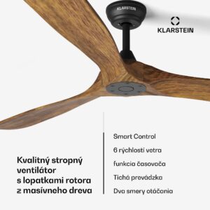 Klarstein Bahama Breeze Smart stropný ventilátor | Rotorové listy z masívneho dreva | Diaľkové ovládanie + ovládanie cez aplikáciu
