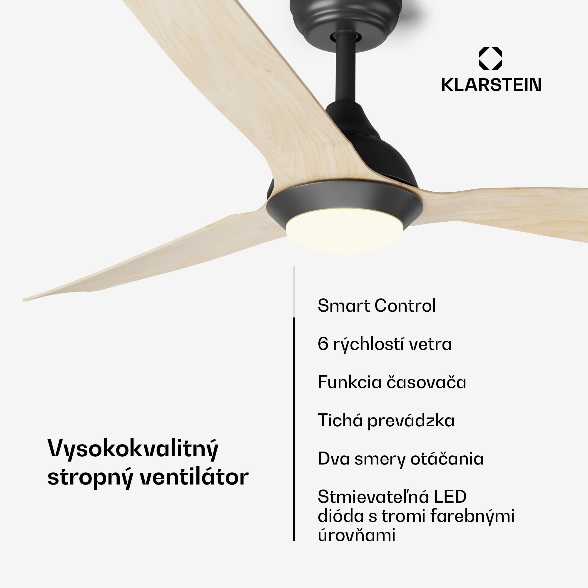 Klarstein Fiji Flow 2 v 1 Smart, stropný ventilátor, Ø 132 cm, LED svetlo, diaľkové ovládanie, ovládanie cez aplikáciu, 2 smery chodu