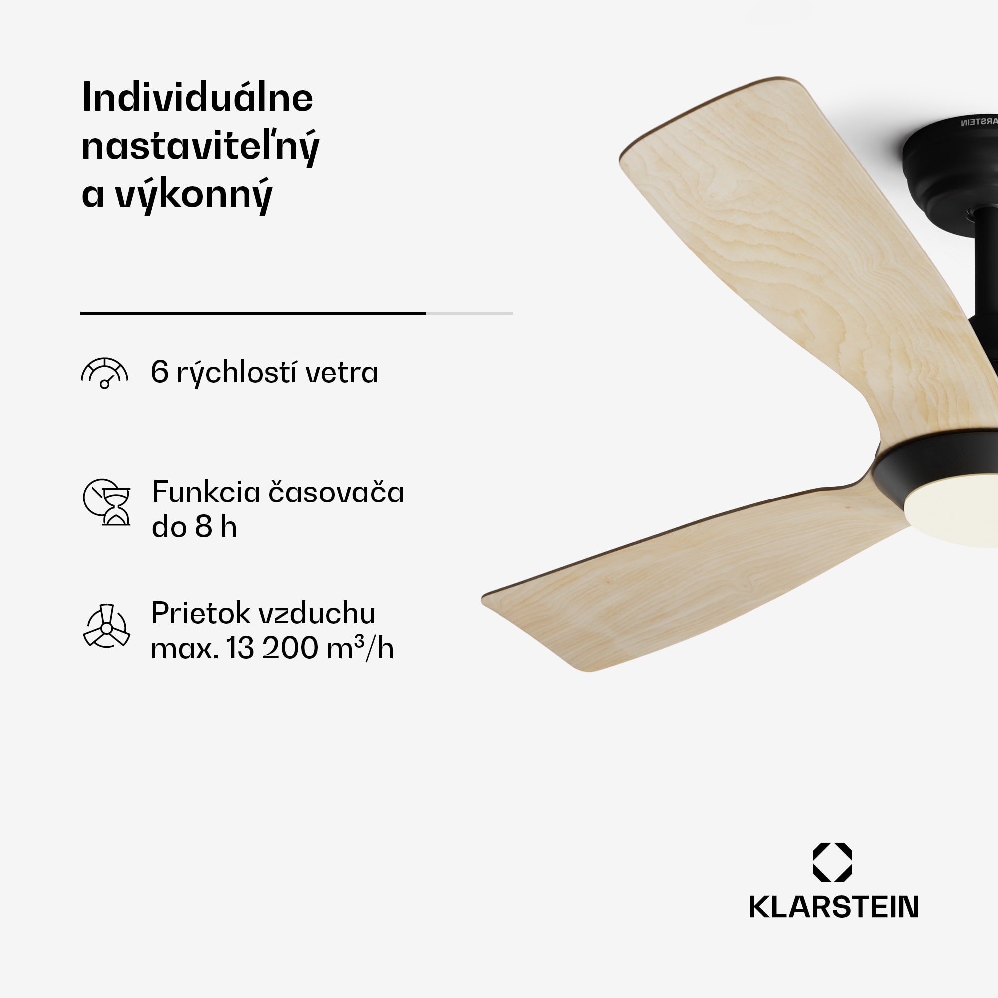 Klarstein Fiji Flow 2 v 1 Smart, stropný ventilátor, Ø 132 cm, LED svetlo, diaľkové ovládanie, ovládanie cez aplikáciu, 2 smery chodu – Obrázok 4