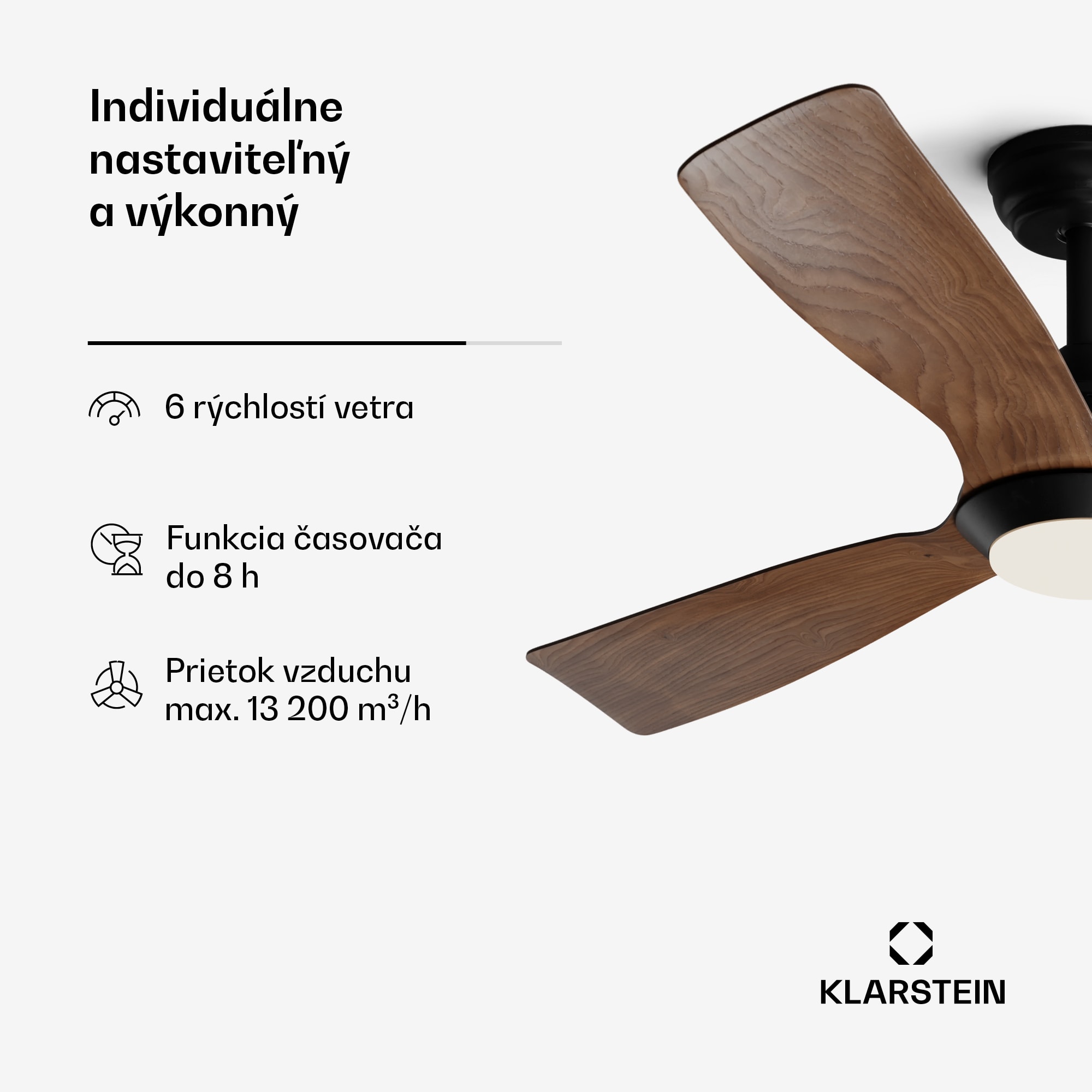 Klarstein Fiji Flow 2 v 1 Smart, stropný ventilátor, Ø 132 cm, stmievateľné LED svetlo, diaľkové ovládanie, ovládanie cez aplikáciu, 2 smery chodu – Obrázok 4