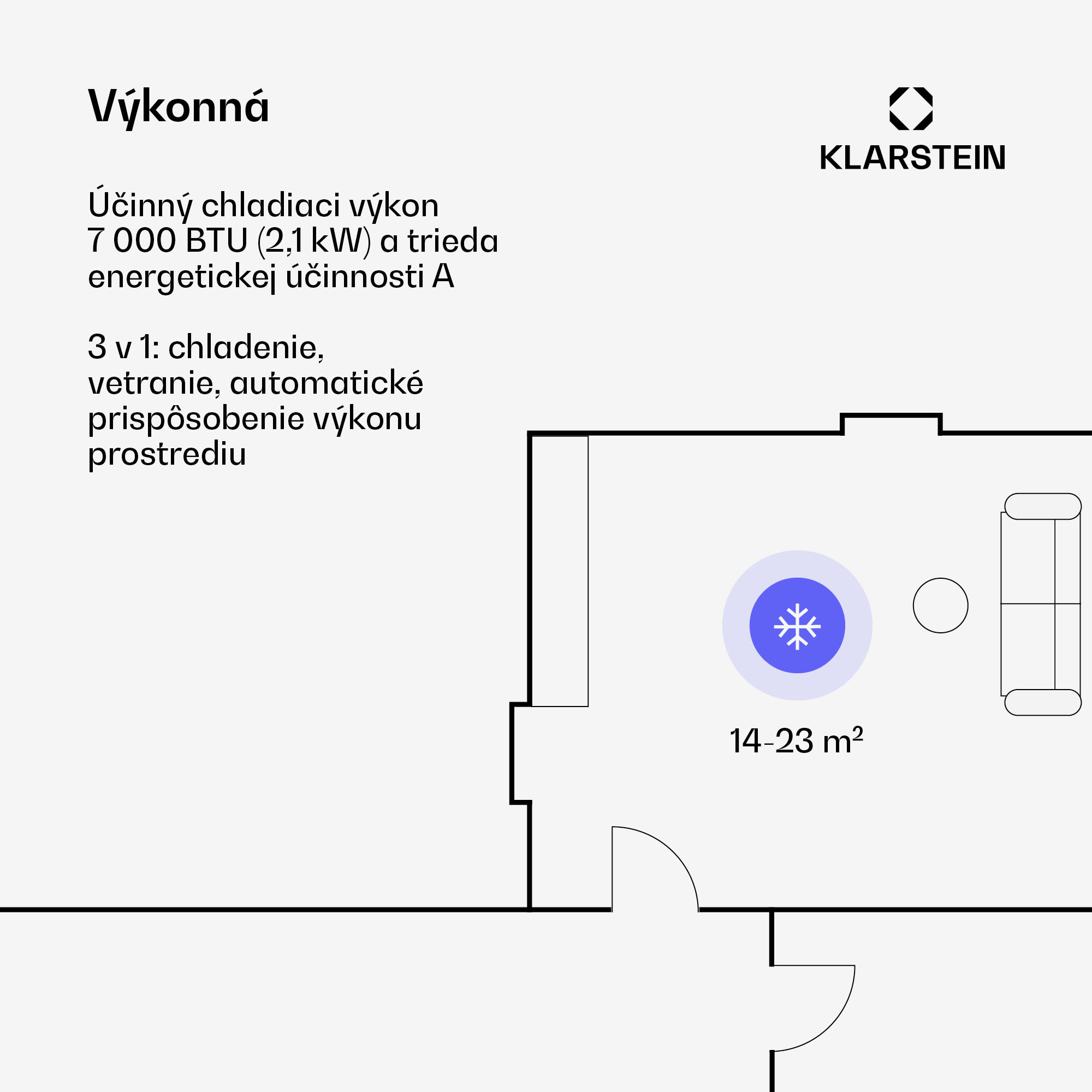 Klarstein Aero Ring 7K klimatizácia 7 000 BTU mobilná a smart pre max. 25 m² so hlasovým ovládaním – Obrázok 2
